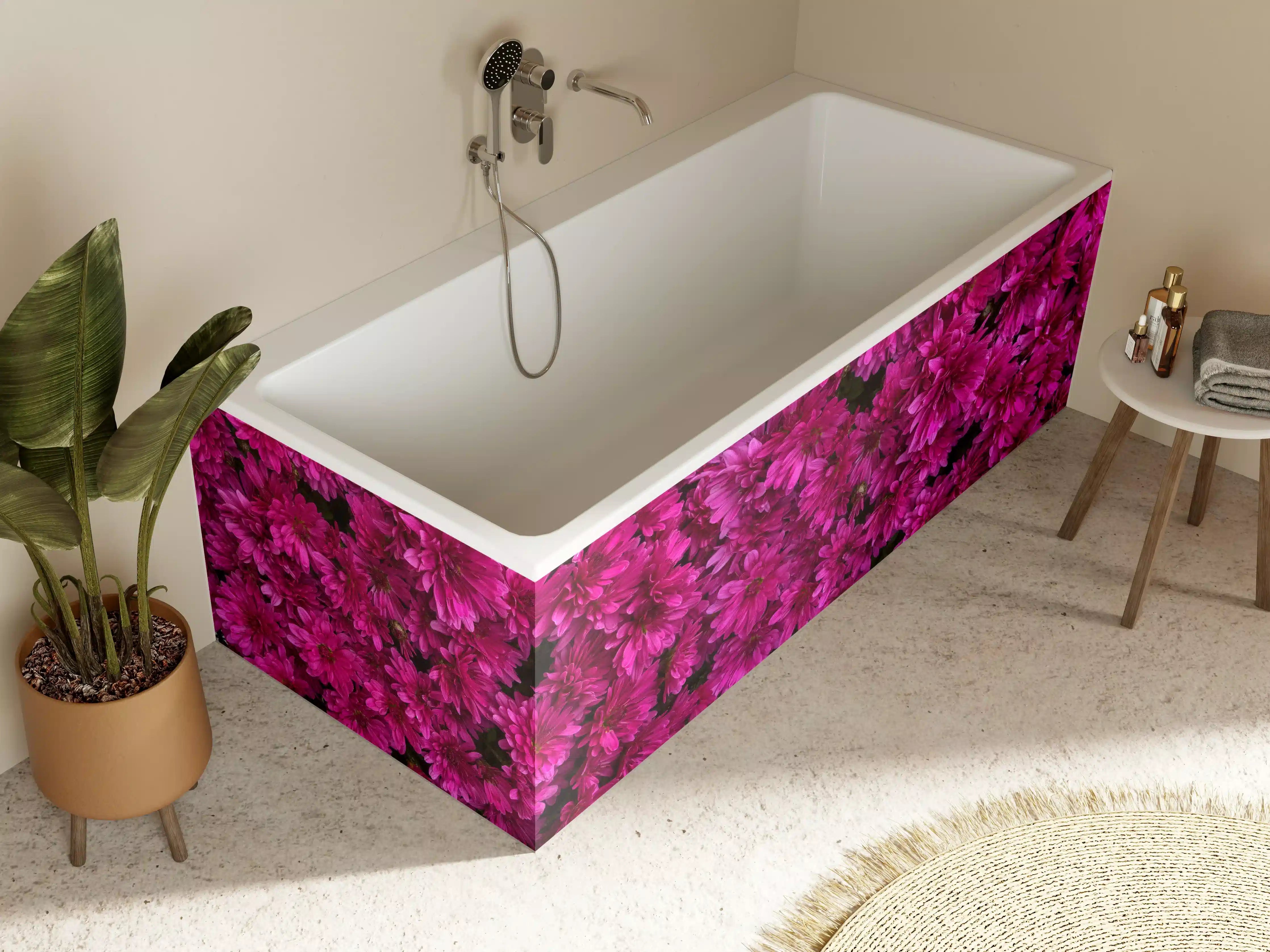 Badewannen-Rückwand - Magenta Blüten von Chrysanthemen