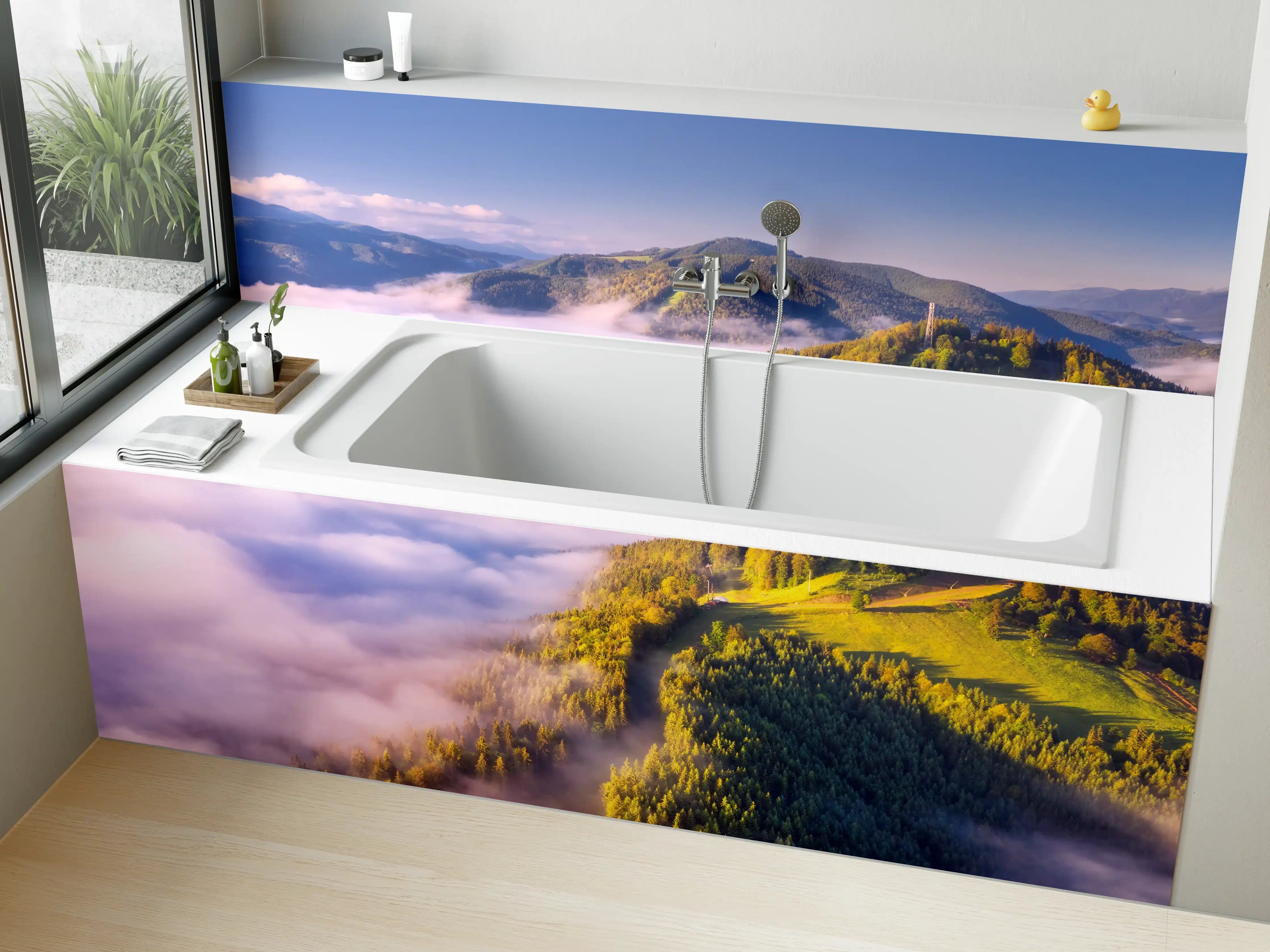 Badewannen-Rückwand - Majestätische Berglandschaft im Morgengrauen