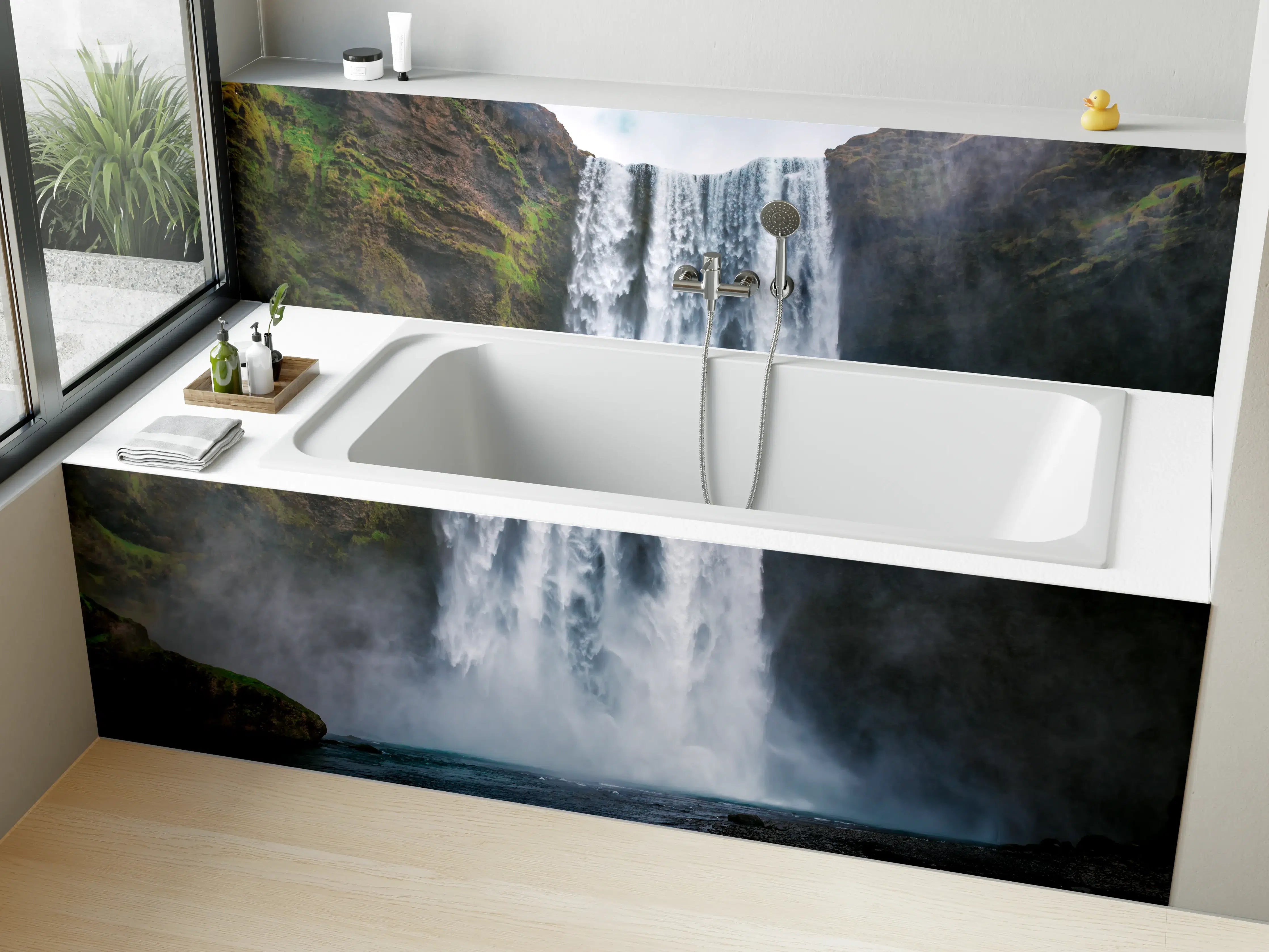 Badewannen-Rückwand - Majestatischer Wasserfall mit Nebelschwaden