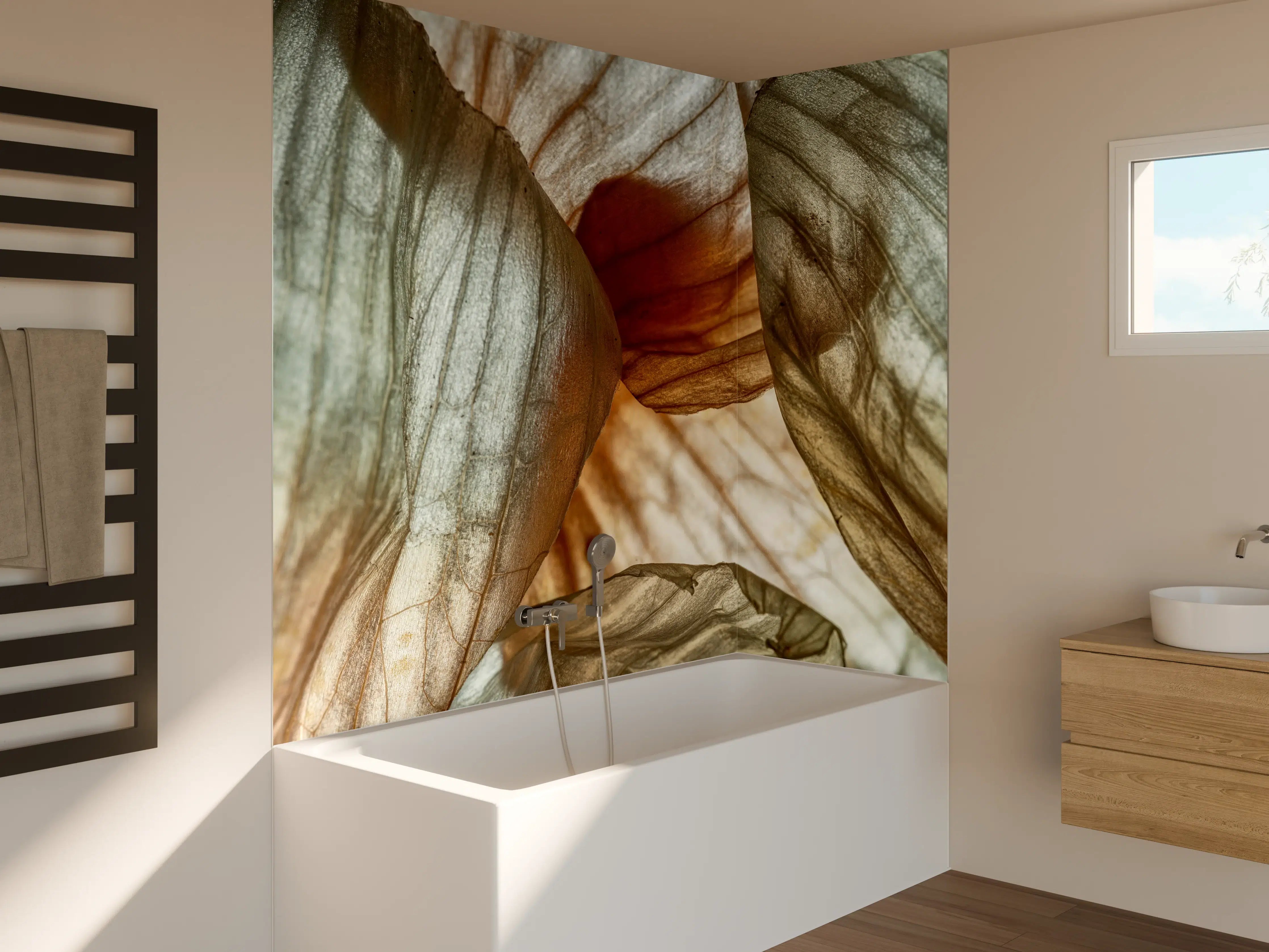 Badewannen-Rückwand - Makrofotografie der Schalenblatttextur einer Zwiebel