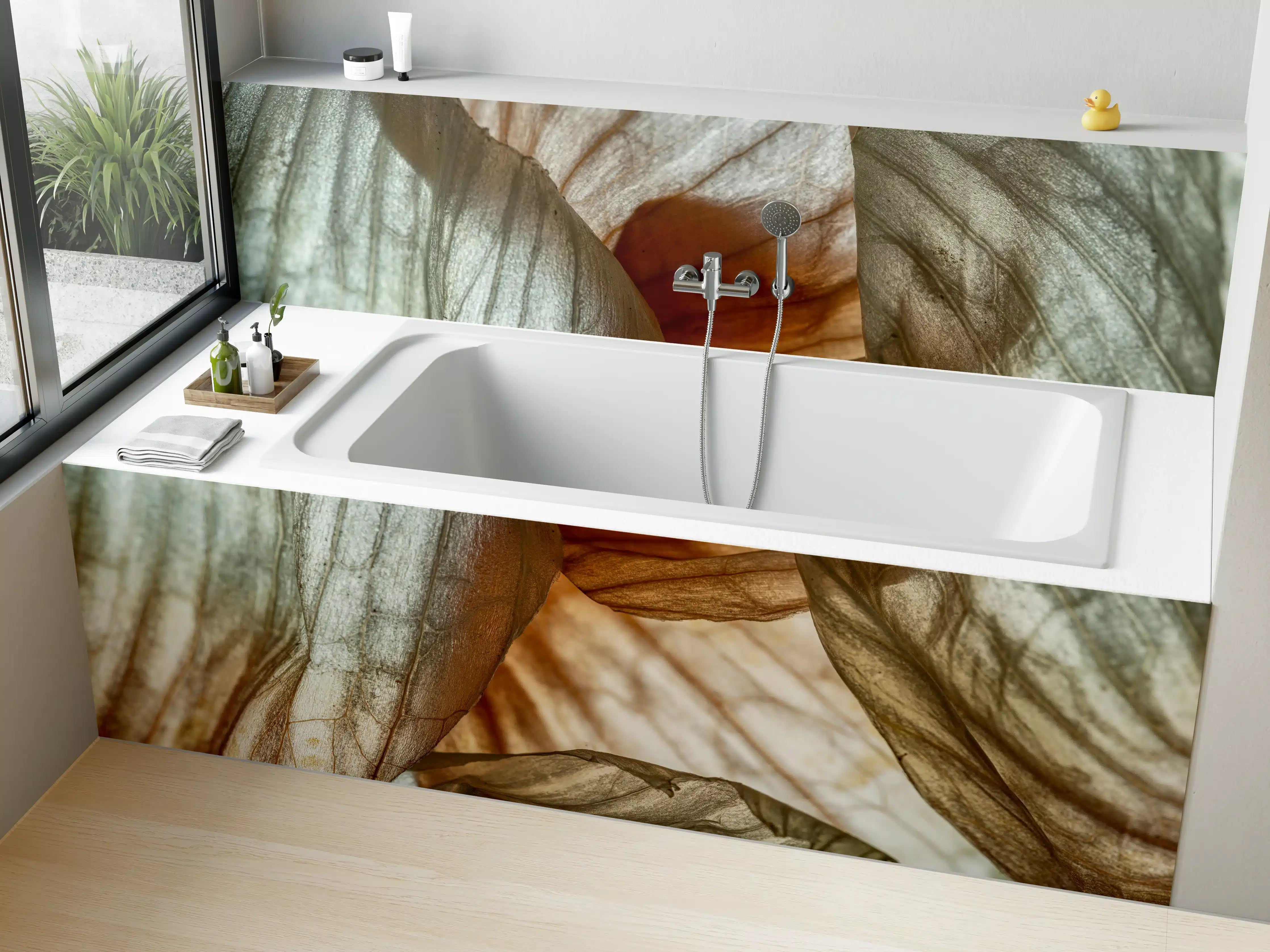 Badewannen-Rückwand - Makrofotografie der Schalenblatttextur einer Zwiebel