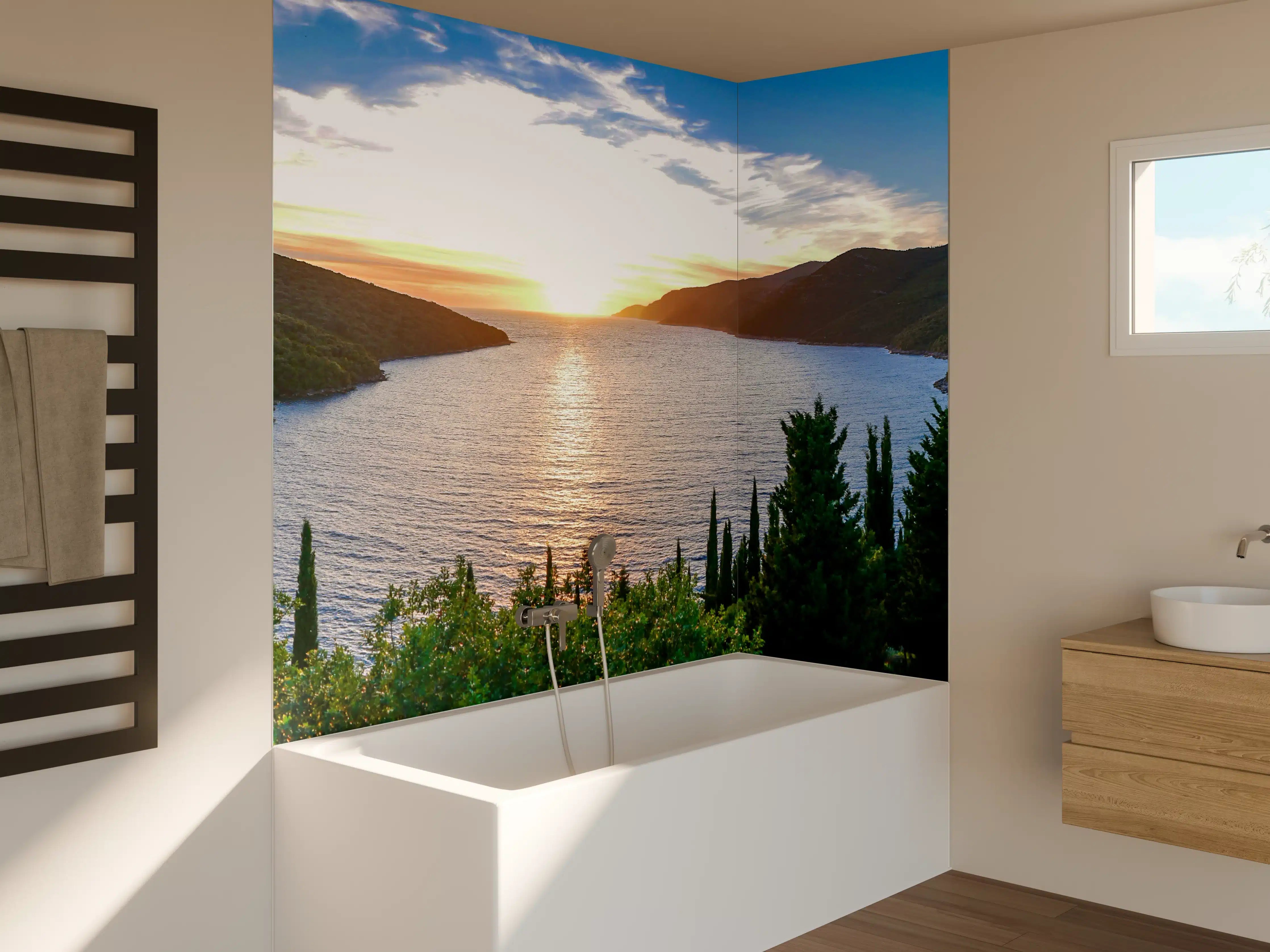 Badewannen-Rückwand - Malerischer See bei Sonnenuntergang
