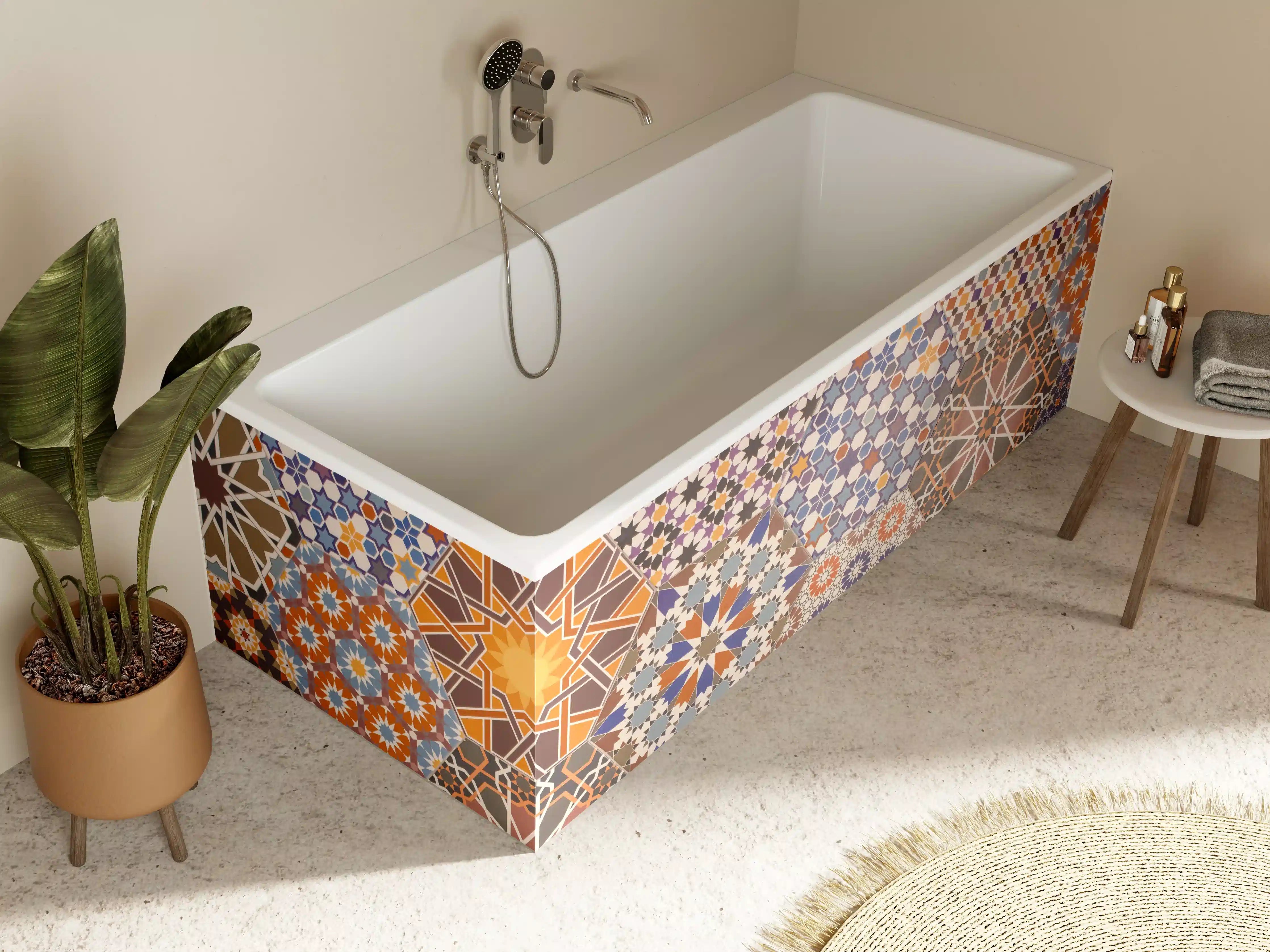 Badewannen-Rückwand - Mandala-inspirierte Mosaikfliesen