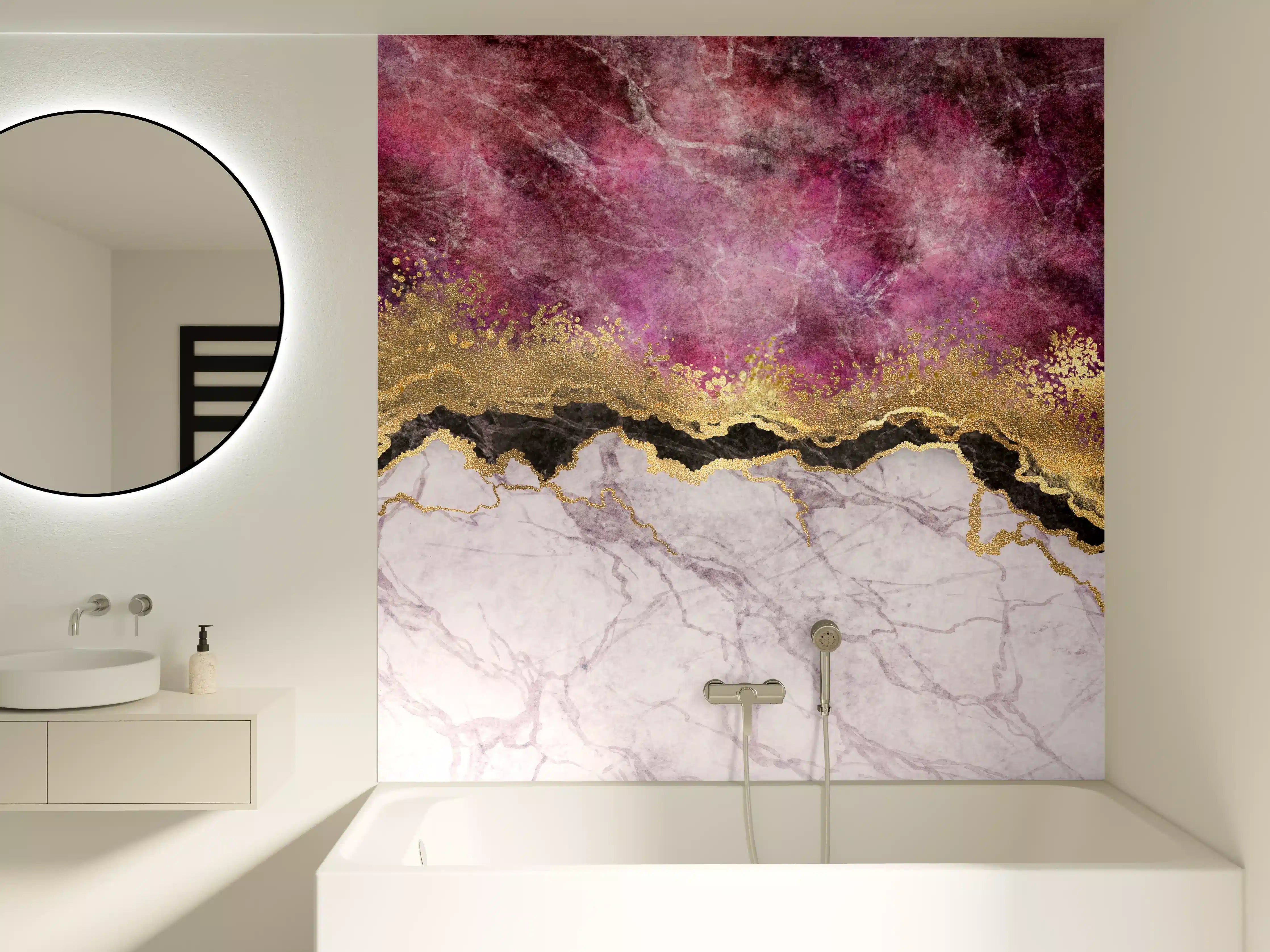 Badewannen-Rückwand - Marble and Gold Abstract Design