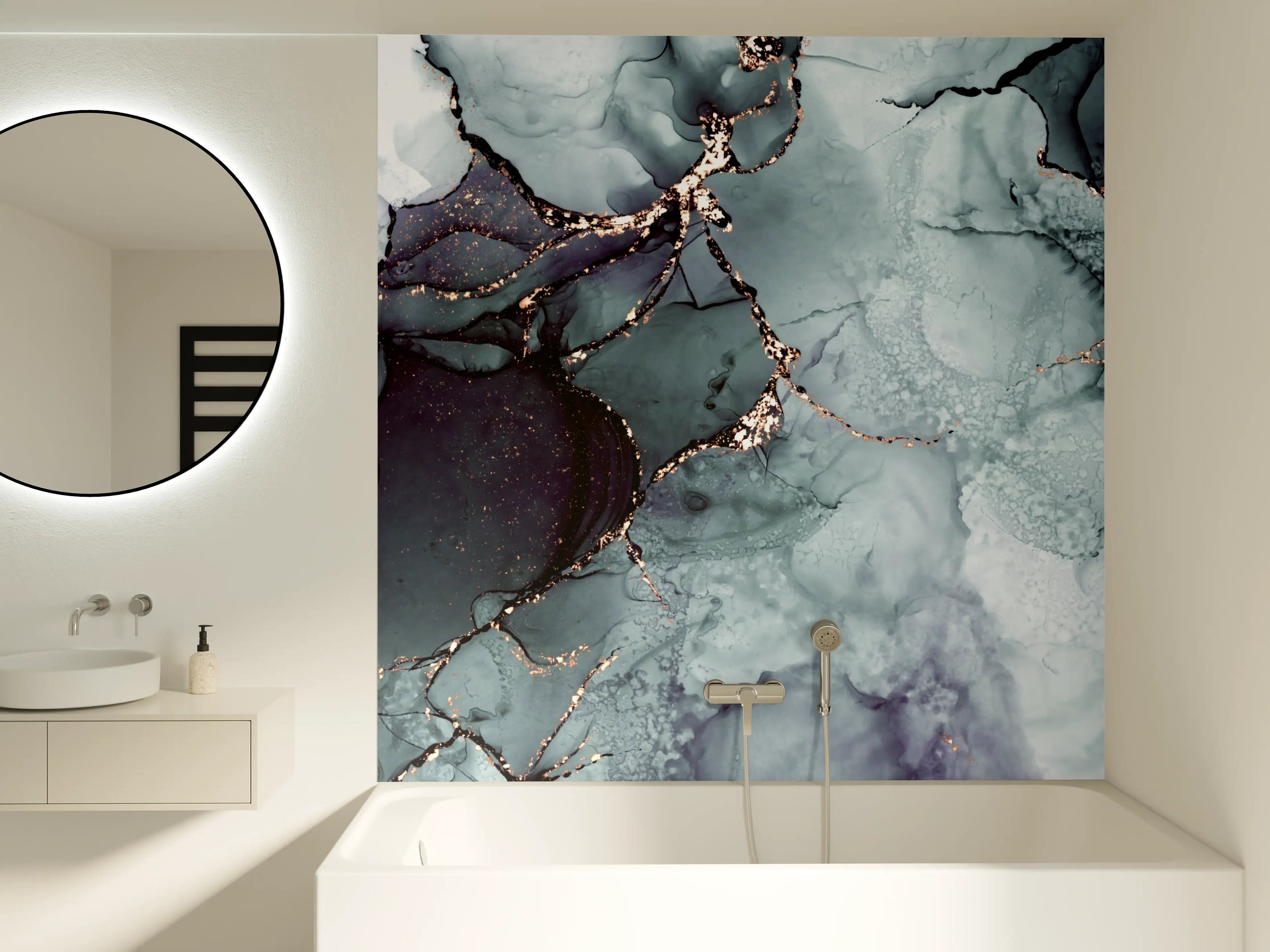 Badewannen-Rückwand - Marble-like Aqua and Dark Blue Marble