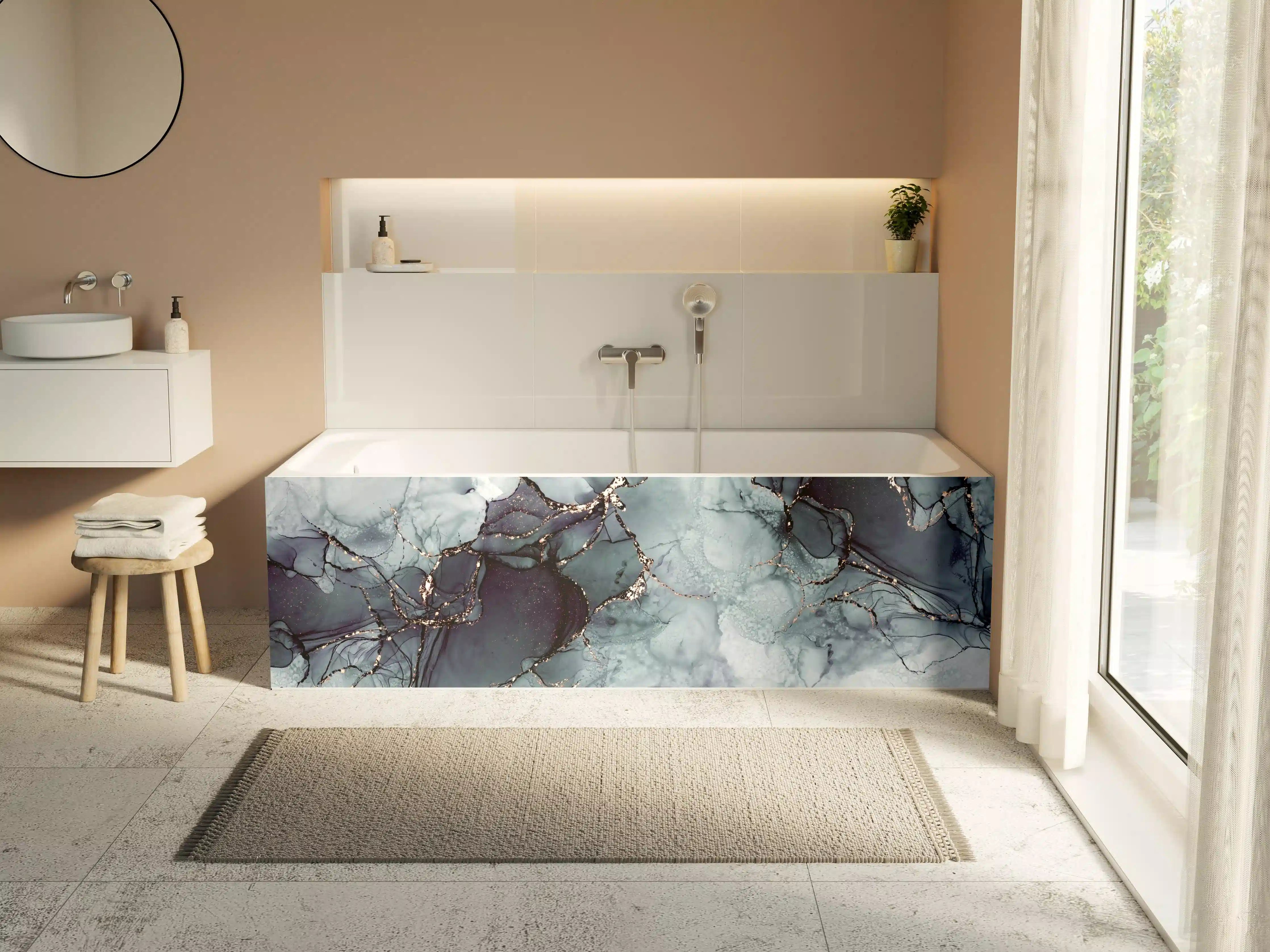 Badewannen-Rückwand - Marble-like Aqua and Dark Blue Marble