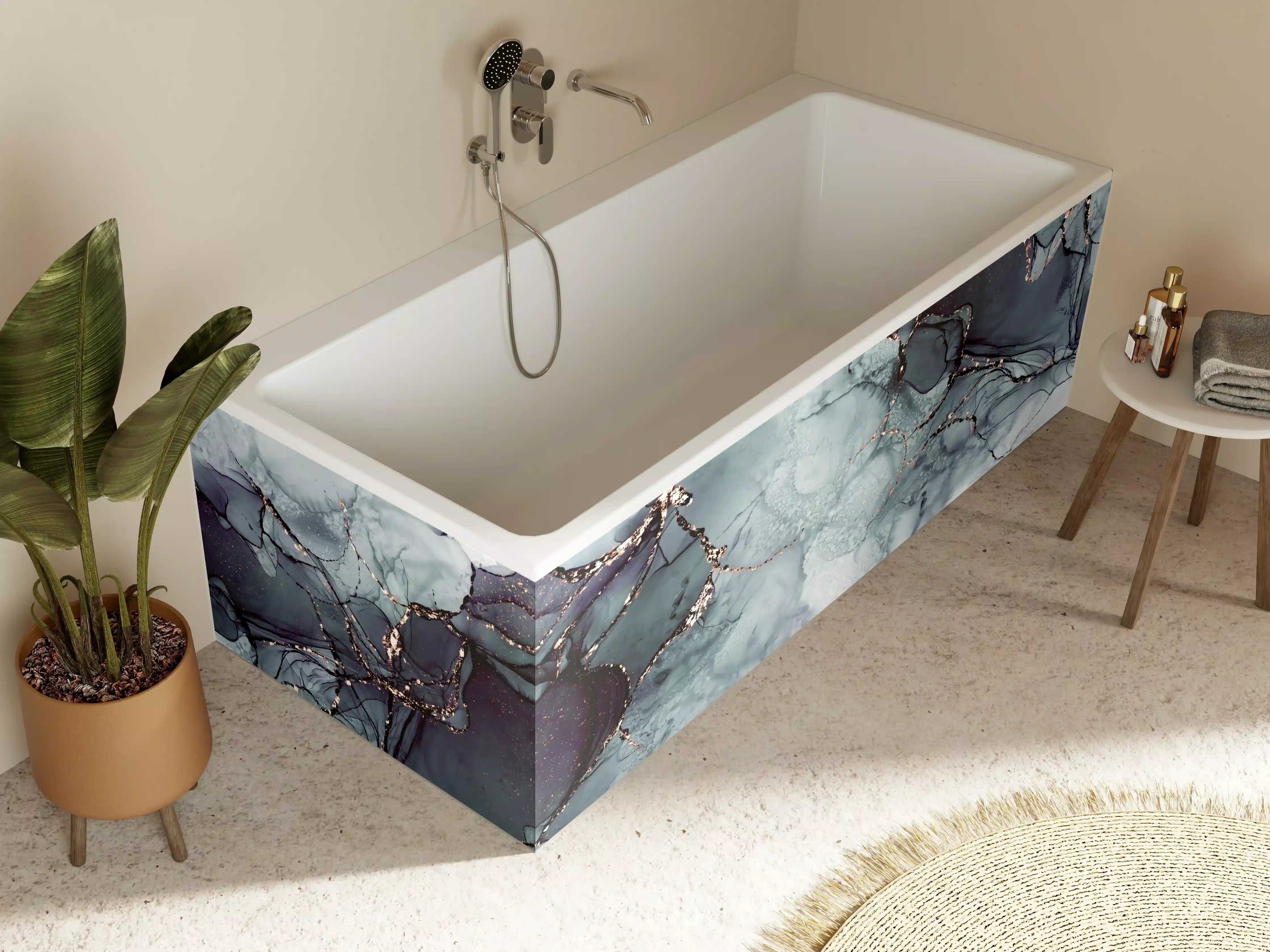 Badewannen-Rückwand - Marble-like Aqua and Dark Blue Marble