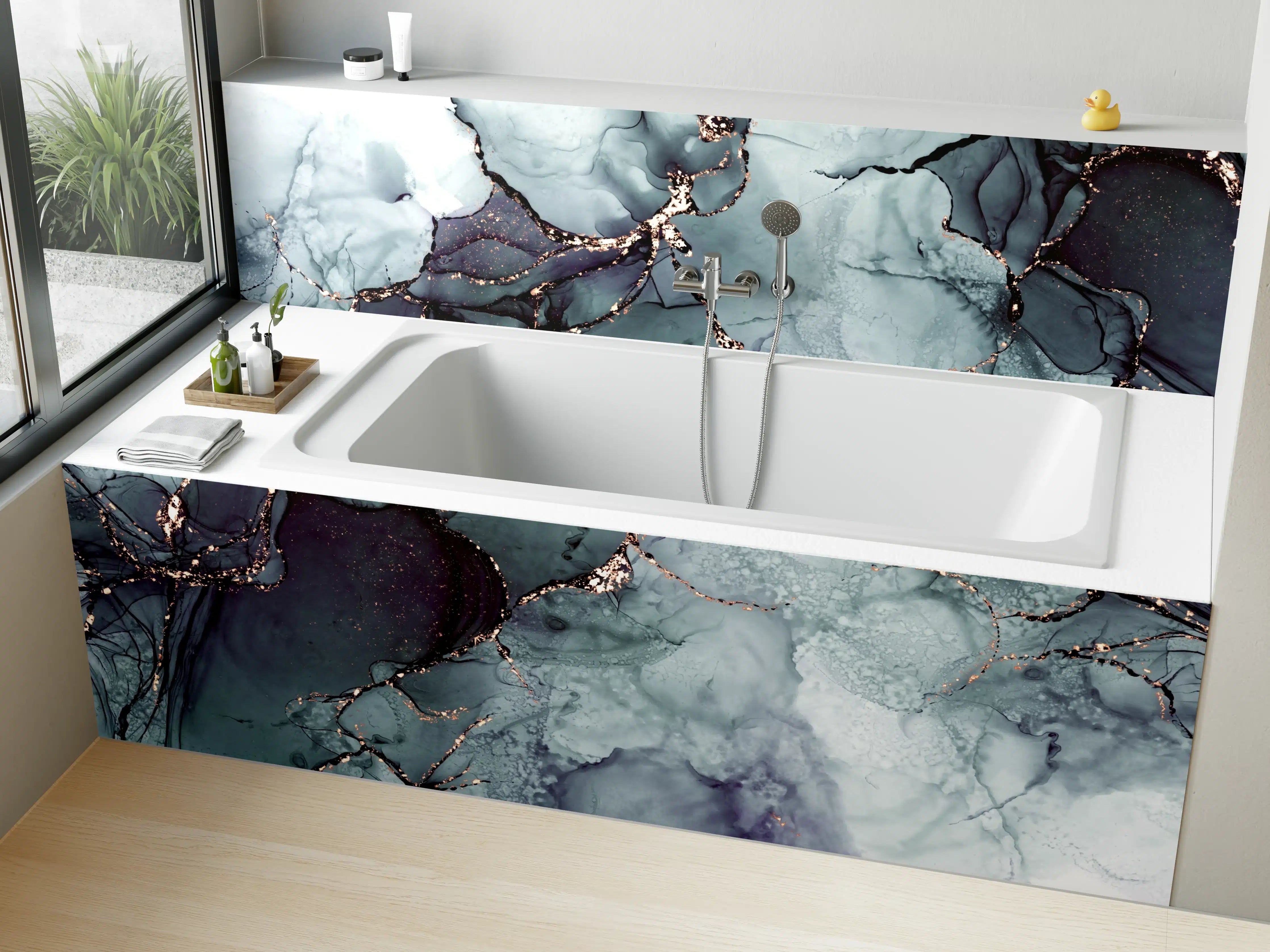 Badewannen-Rückwand - Marble-like Aqua and Dark Blue Marble