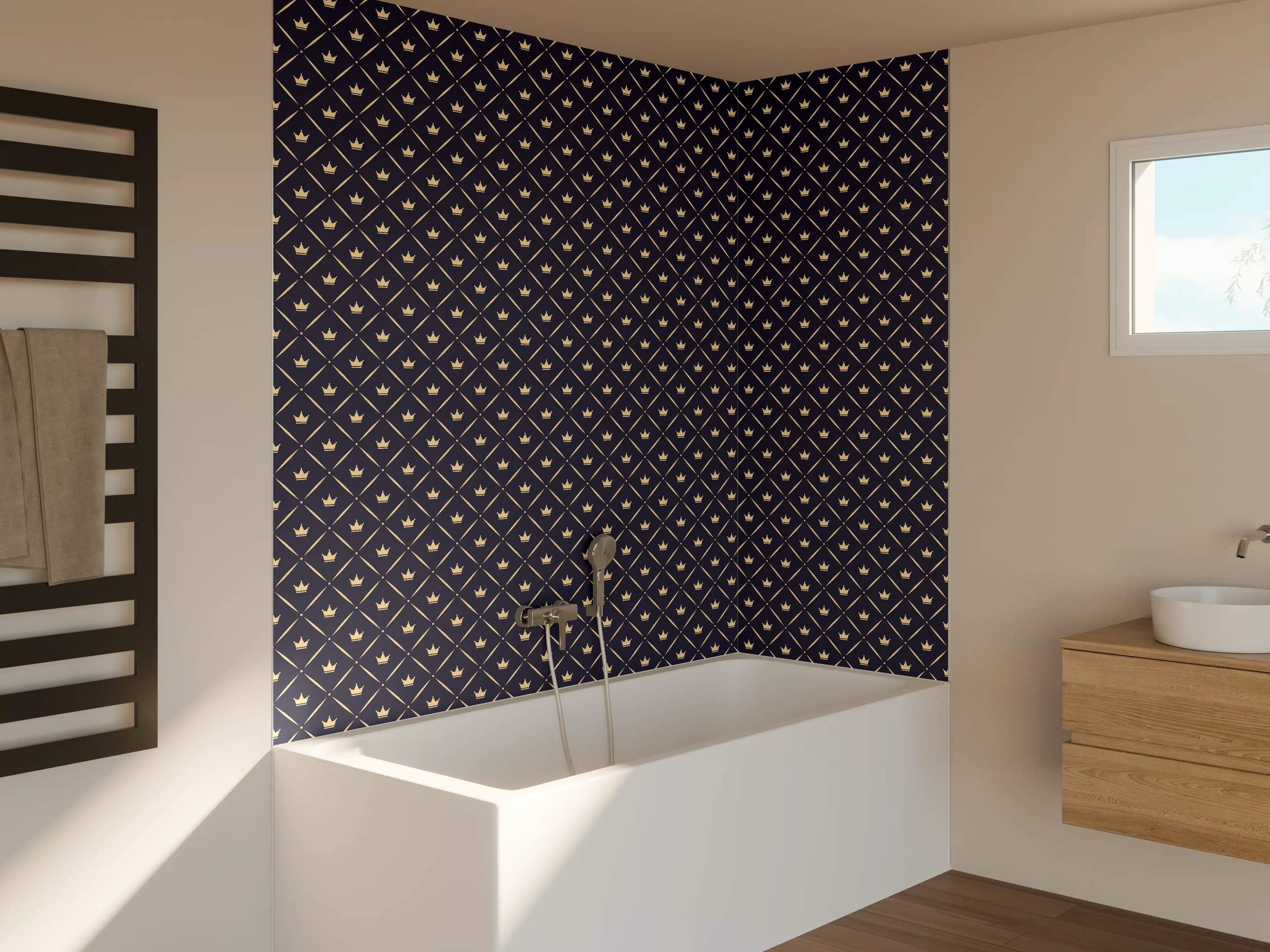 Badewannen-Rückwand - Marineblaues Rautenmuster