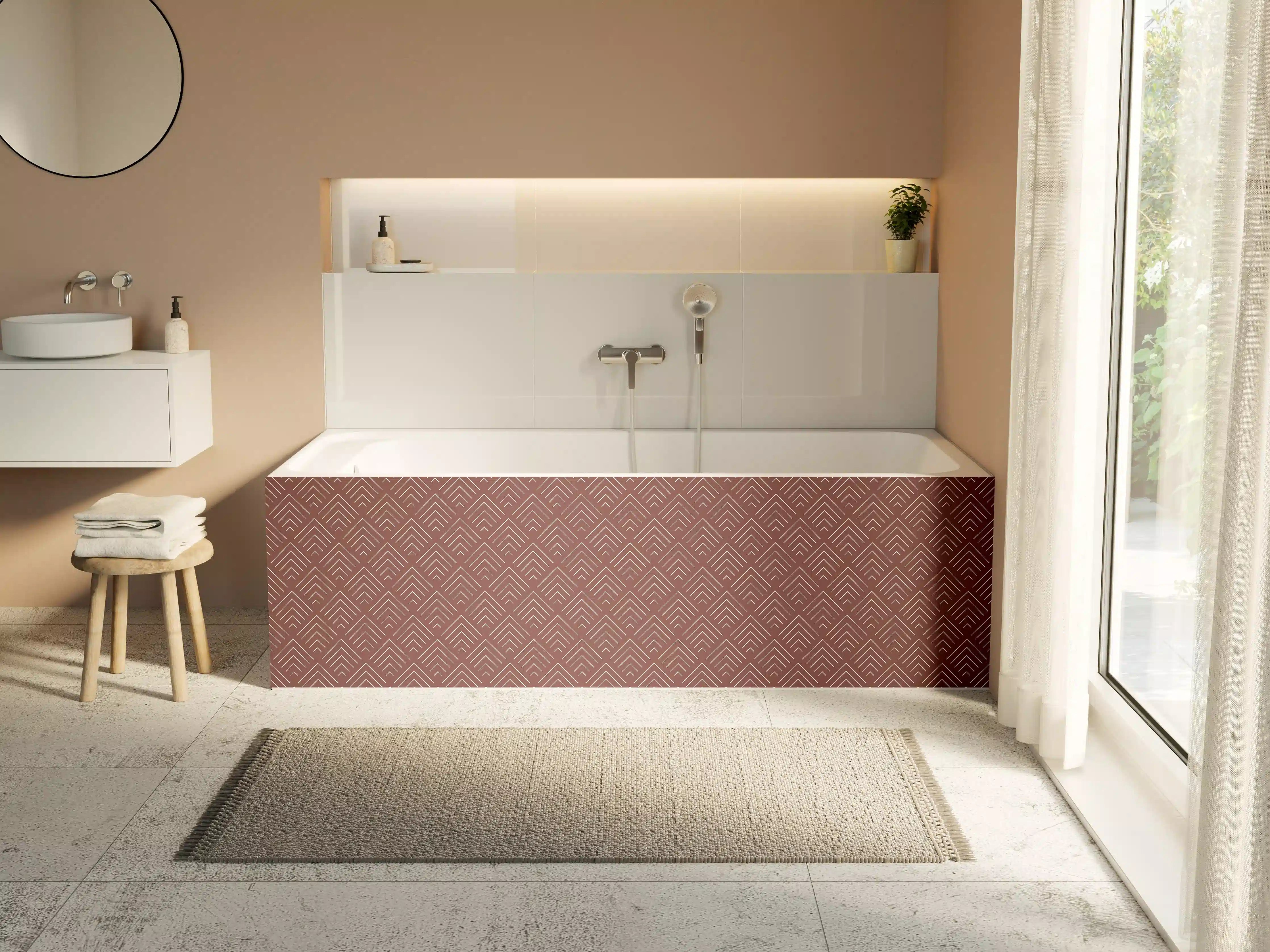 Badewannen-Rückwand - Maritime Muster in Weinrot perfekt für modernene Räume