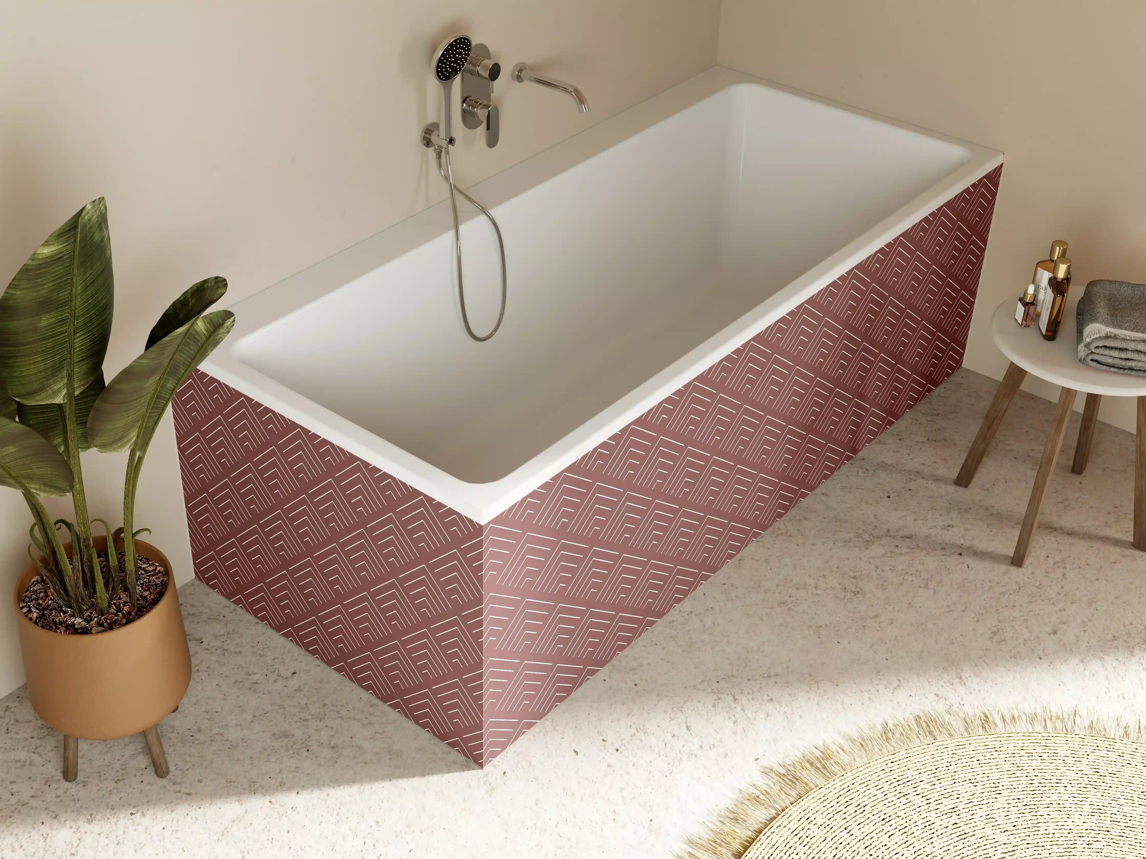 Badewannen-Rückwand - Maritime Muster in Weinrot perfekt für modernene Räume