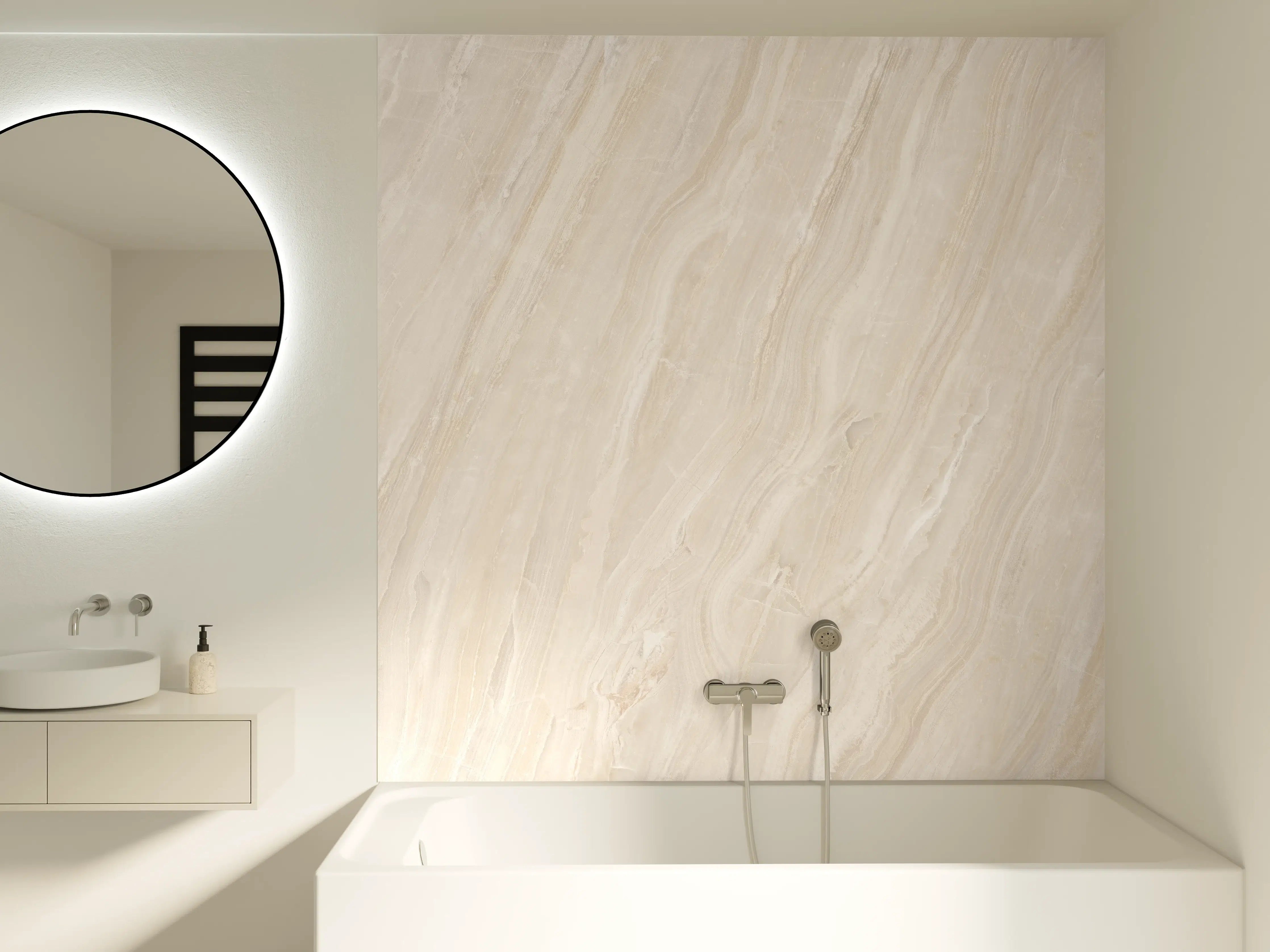 Badewannen-Rückwand - Marmor Creme Travertin Textur