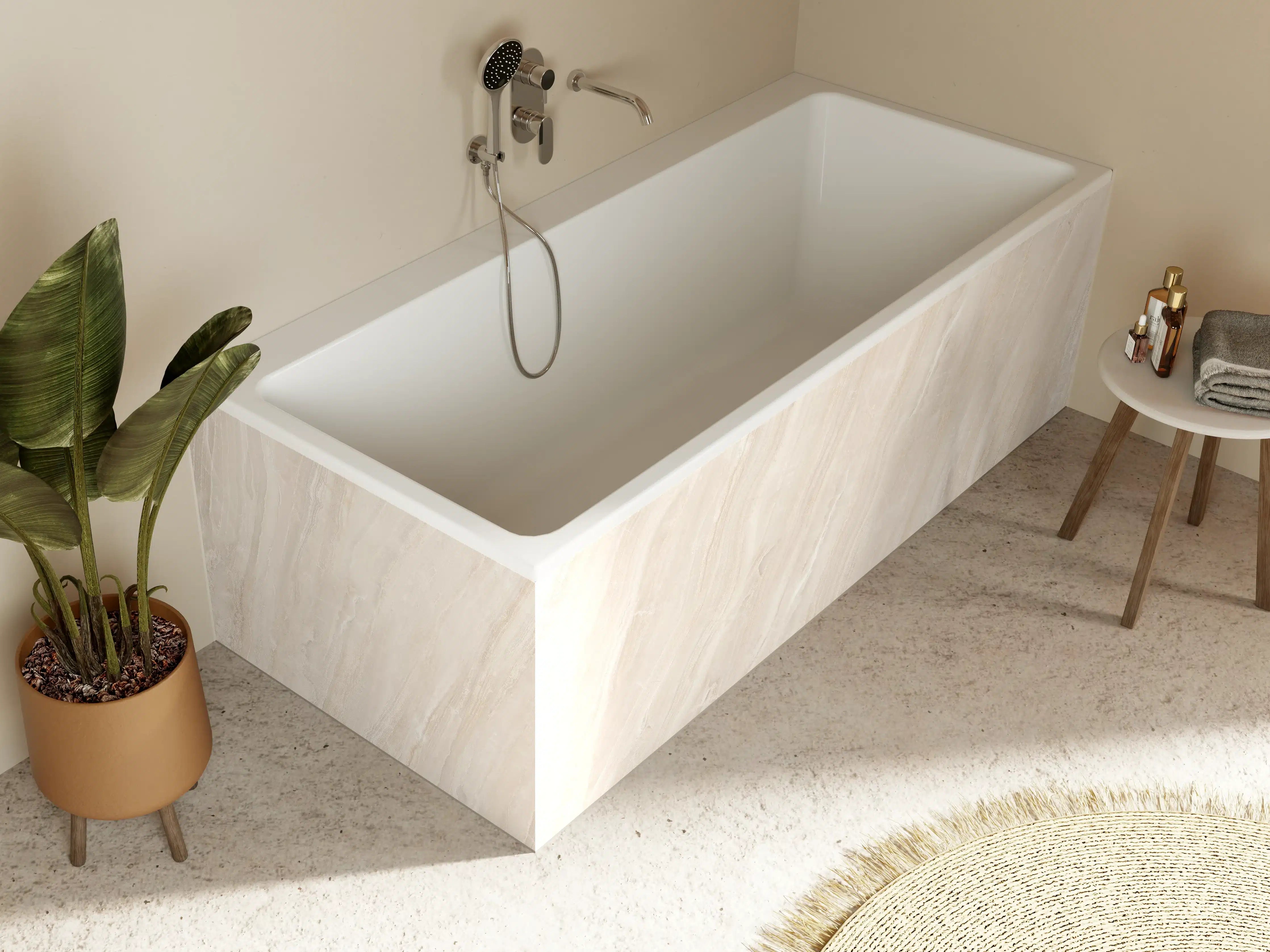Badewannen-Rückwand - Marmor Creme Travertin Textur