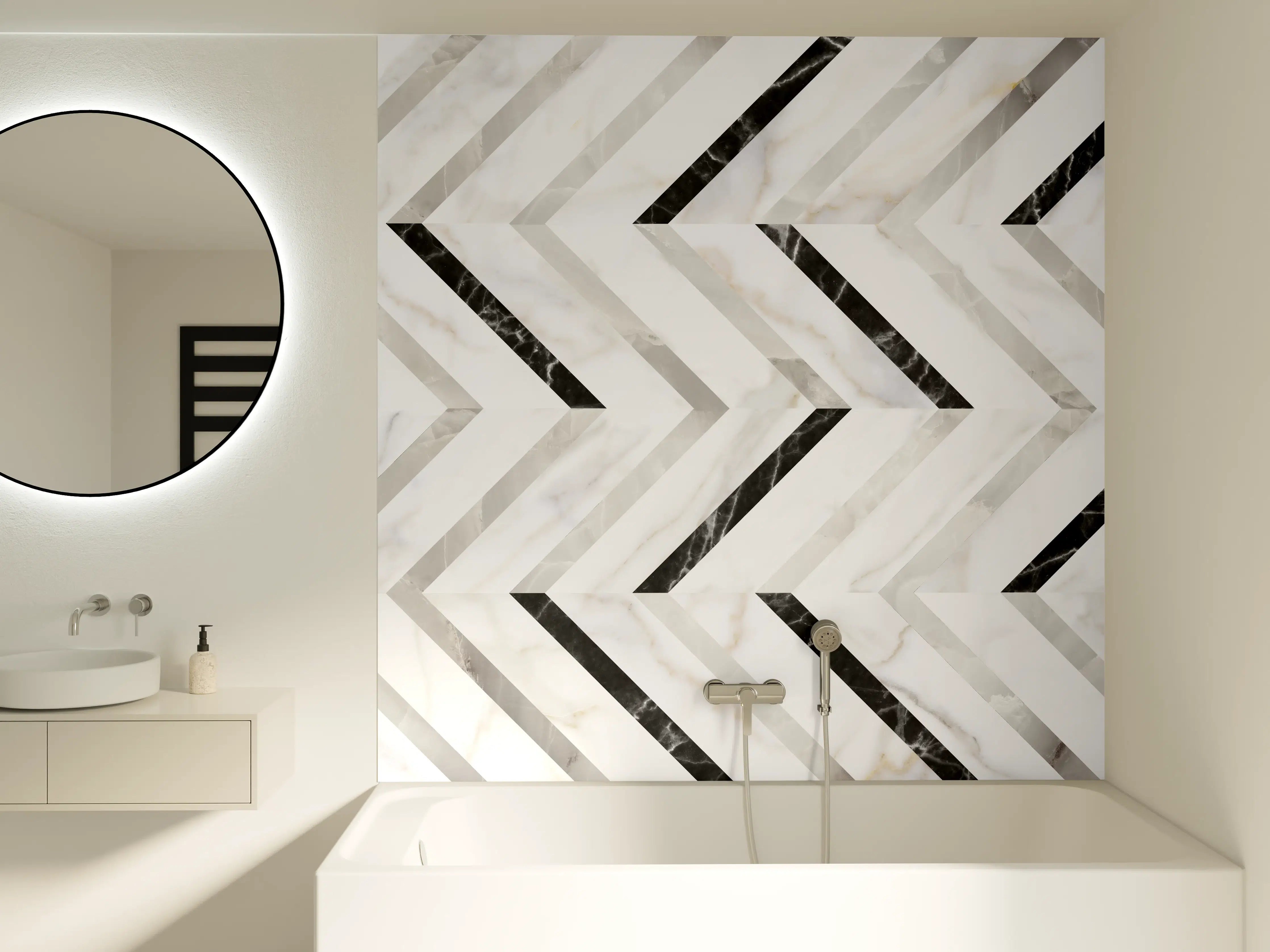 Badewannen-Rückwand - Marmor Fischgrätenmuster