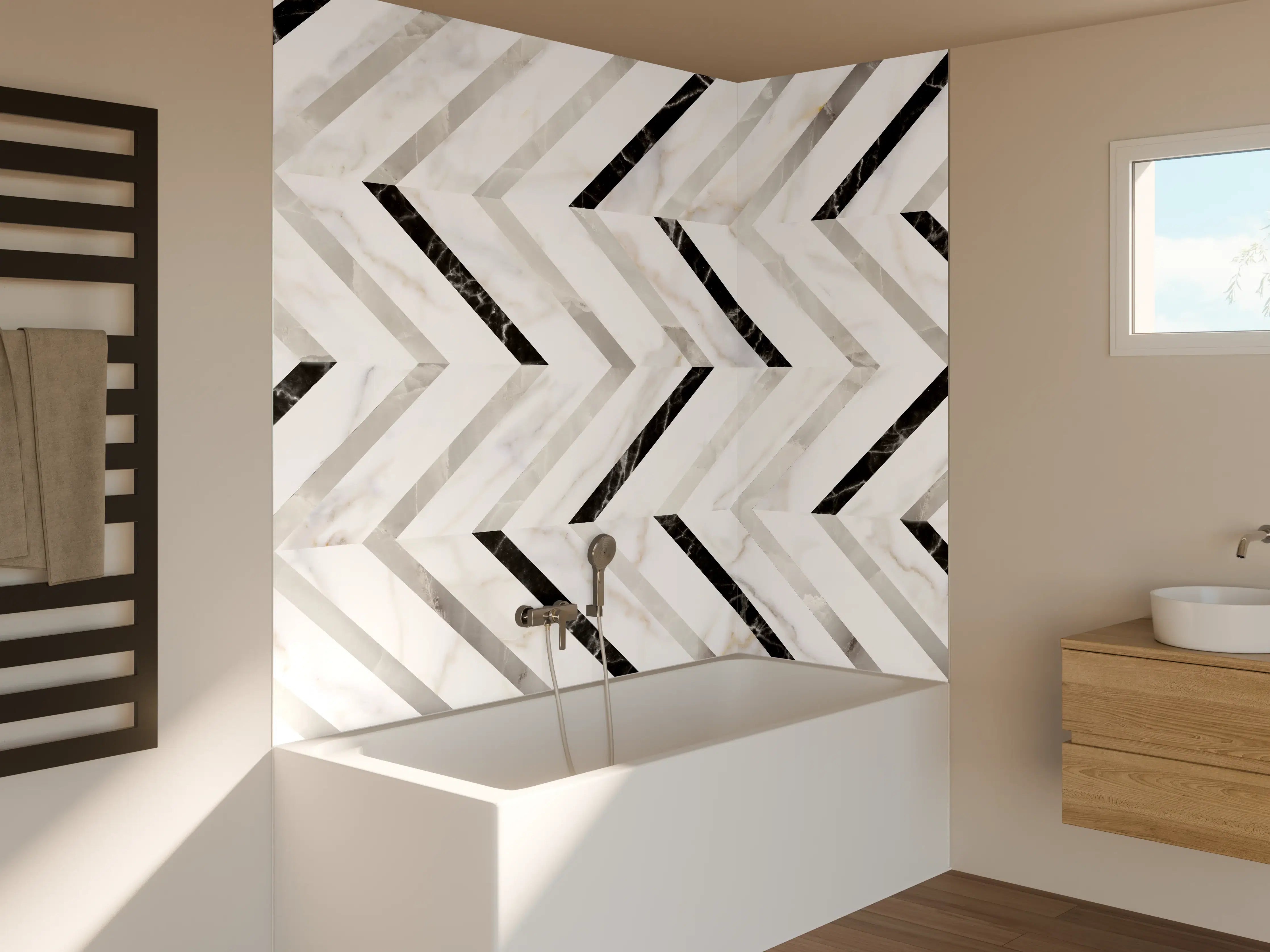 Badewannen-Rückwand - Marmor Fischgrätenmuster