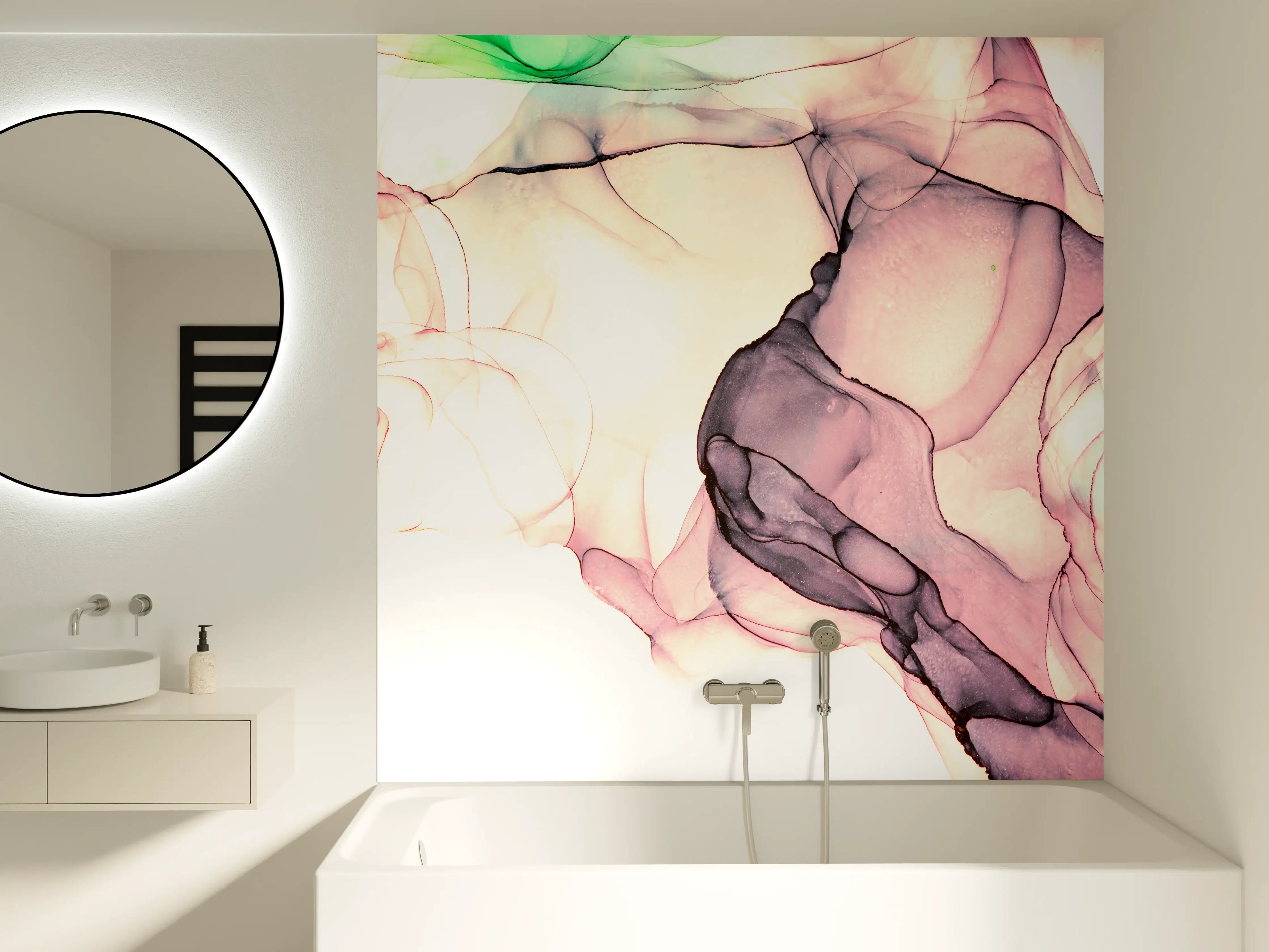 Badewannen-Rückwand - Marmor Wanddesign - Flüssigmalerei