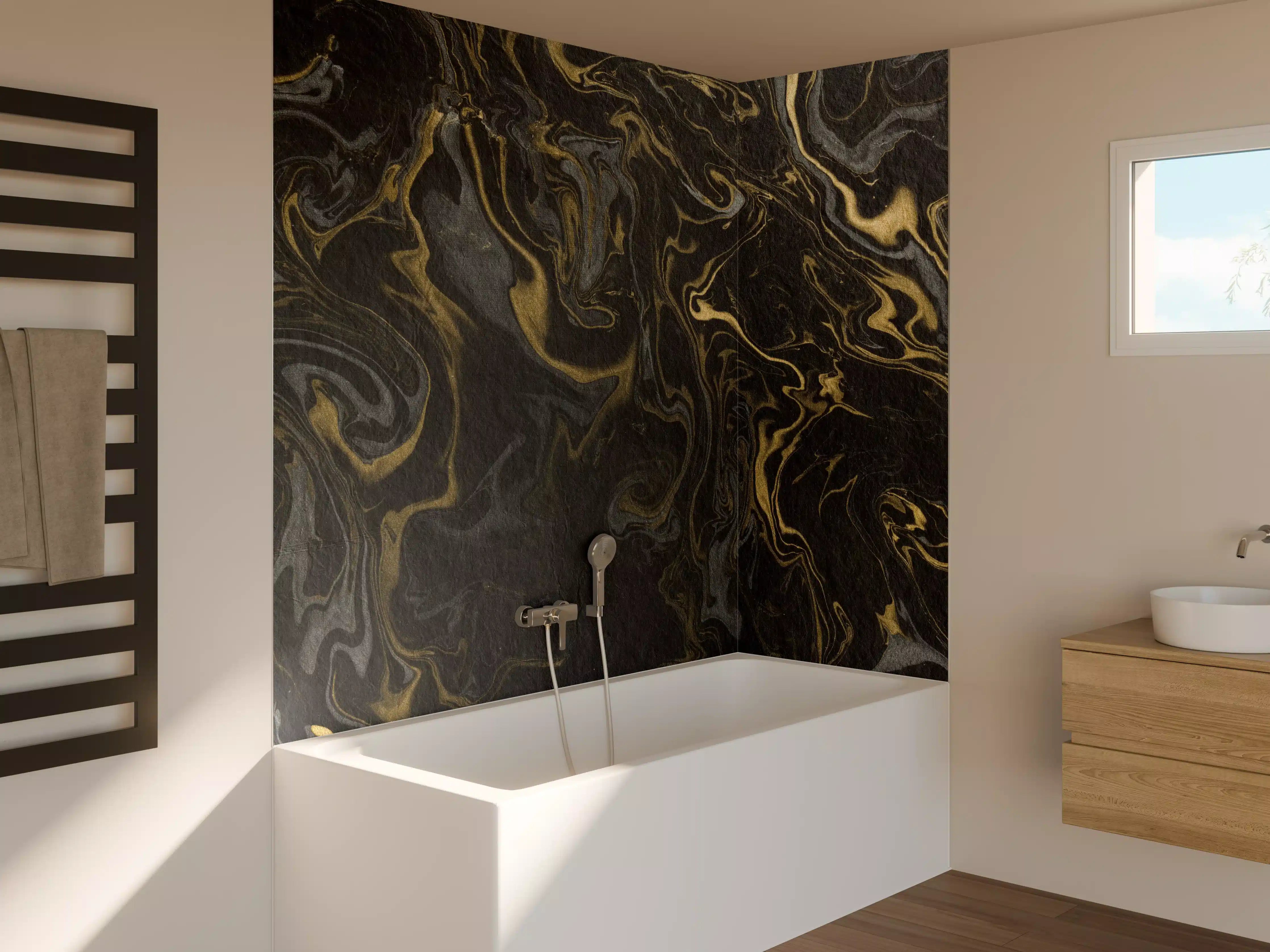 Badewannen-Rückwand - Marmor mit antikem goldenen und weißen Muster