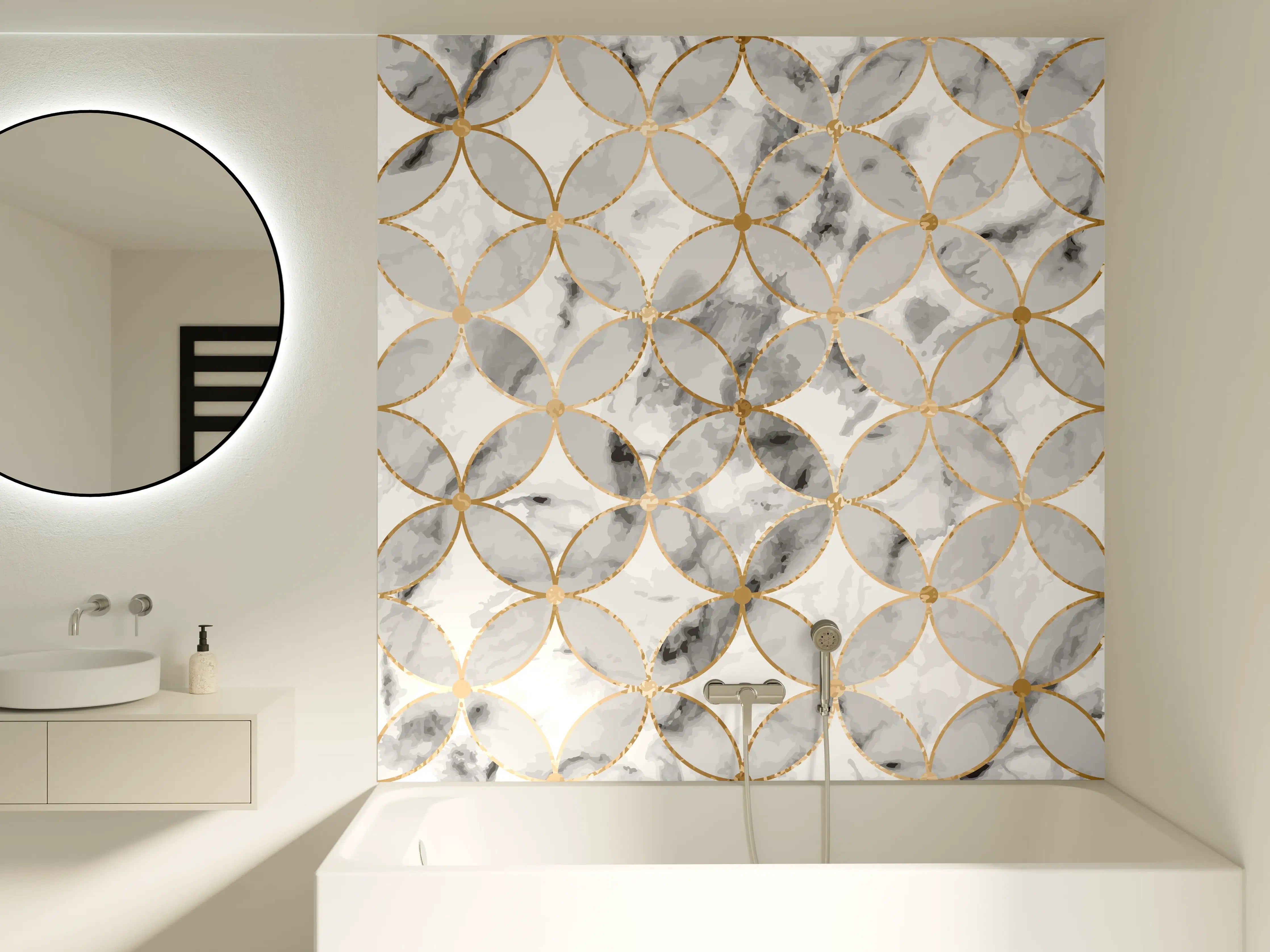 Badewannen-Rückwand - Marmoroptik Gold Grau Weiß