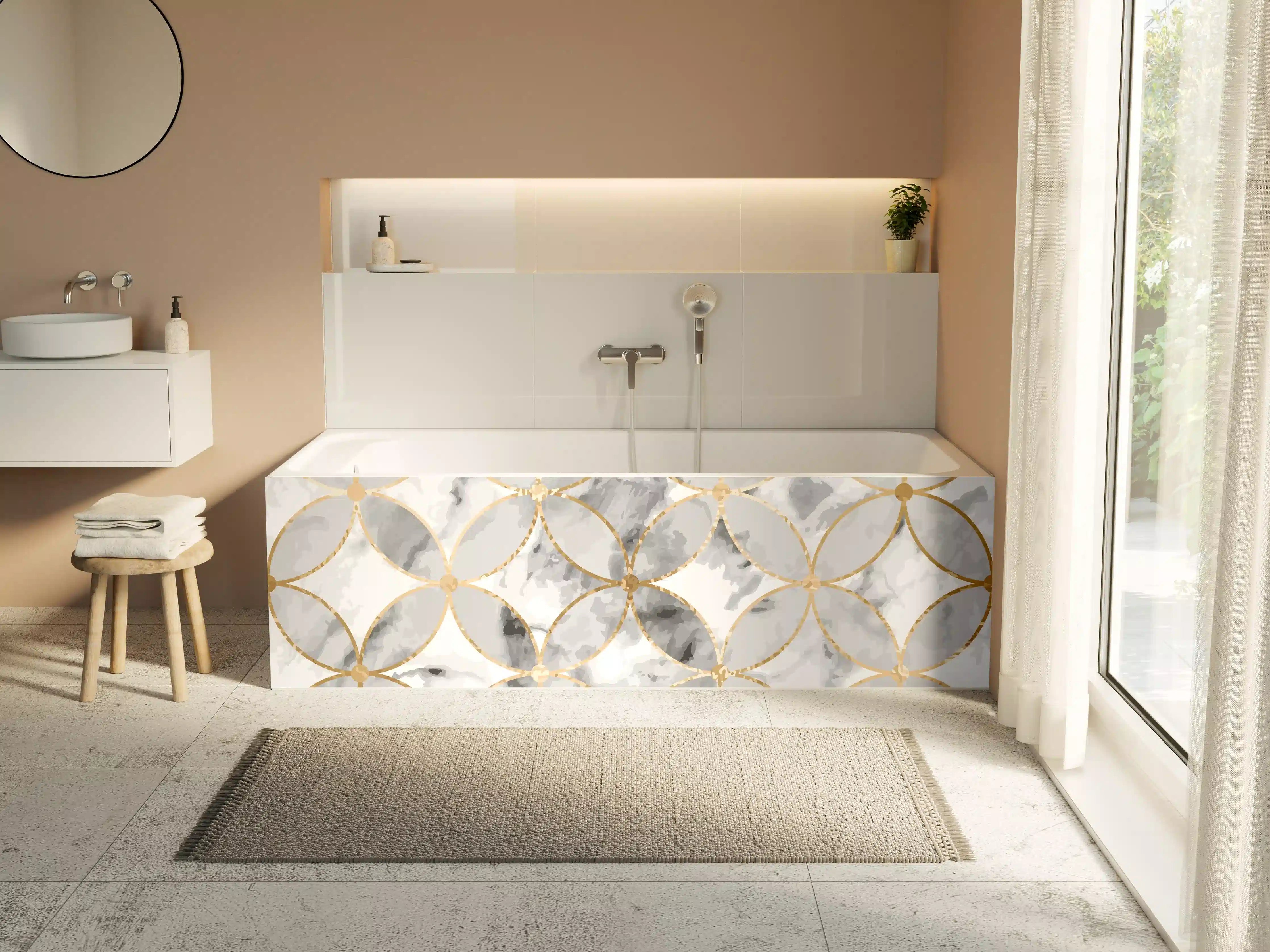 Badewannen-Rückwand - Marmoroptik Gold Grau Weiß