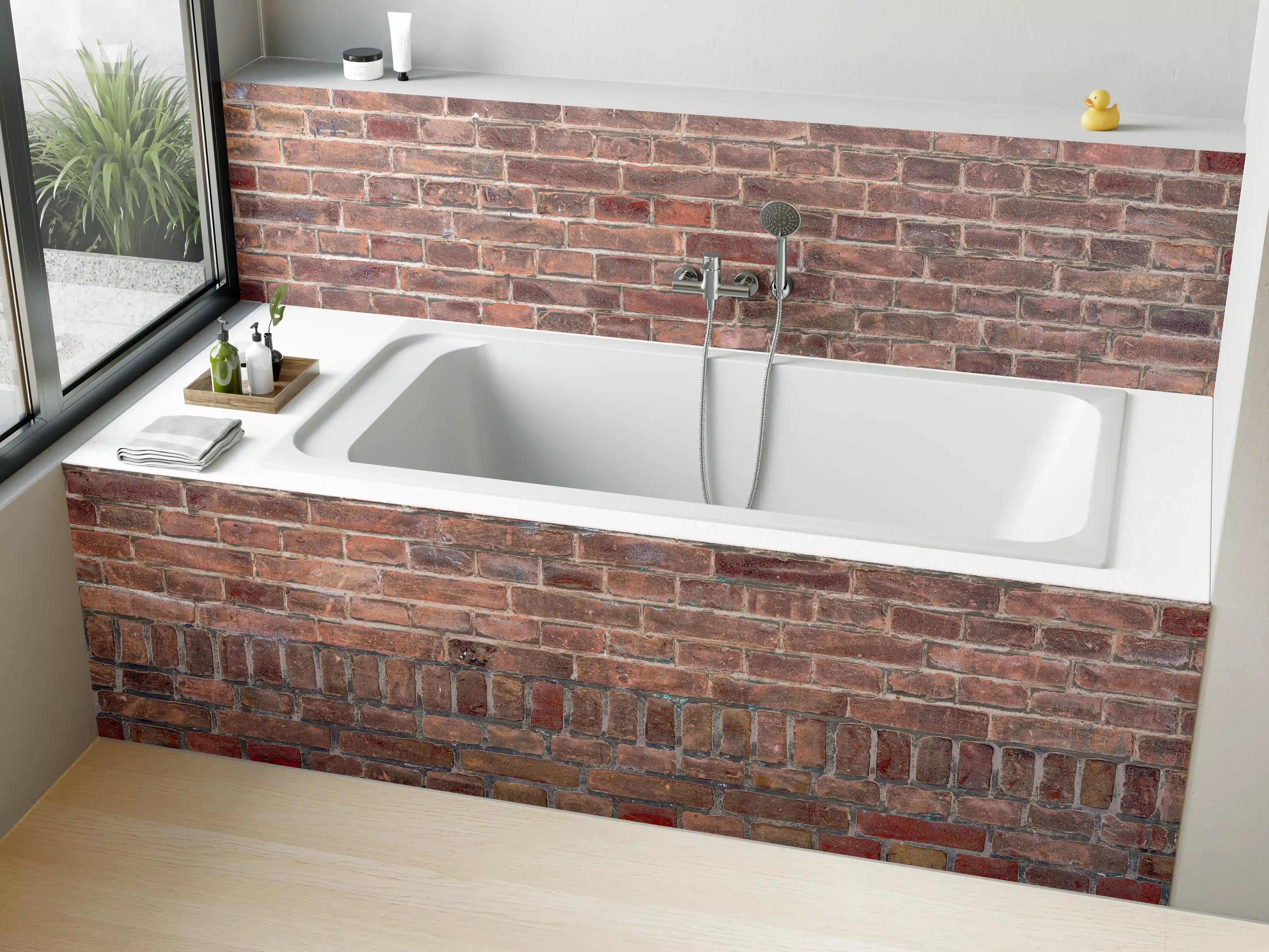 Badewannen-Rückwand - Mauerstruktur aus alten braunen Ziegeln