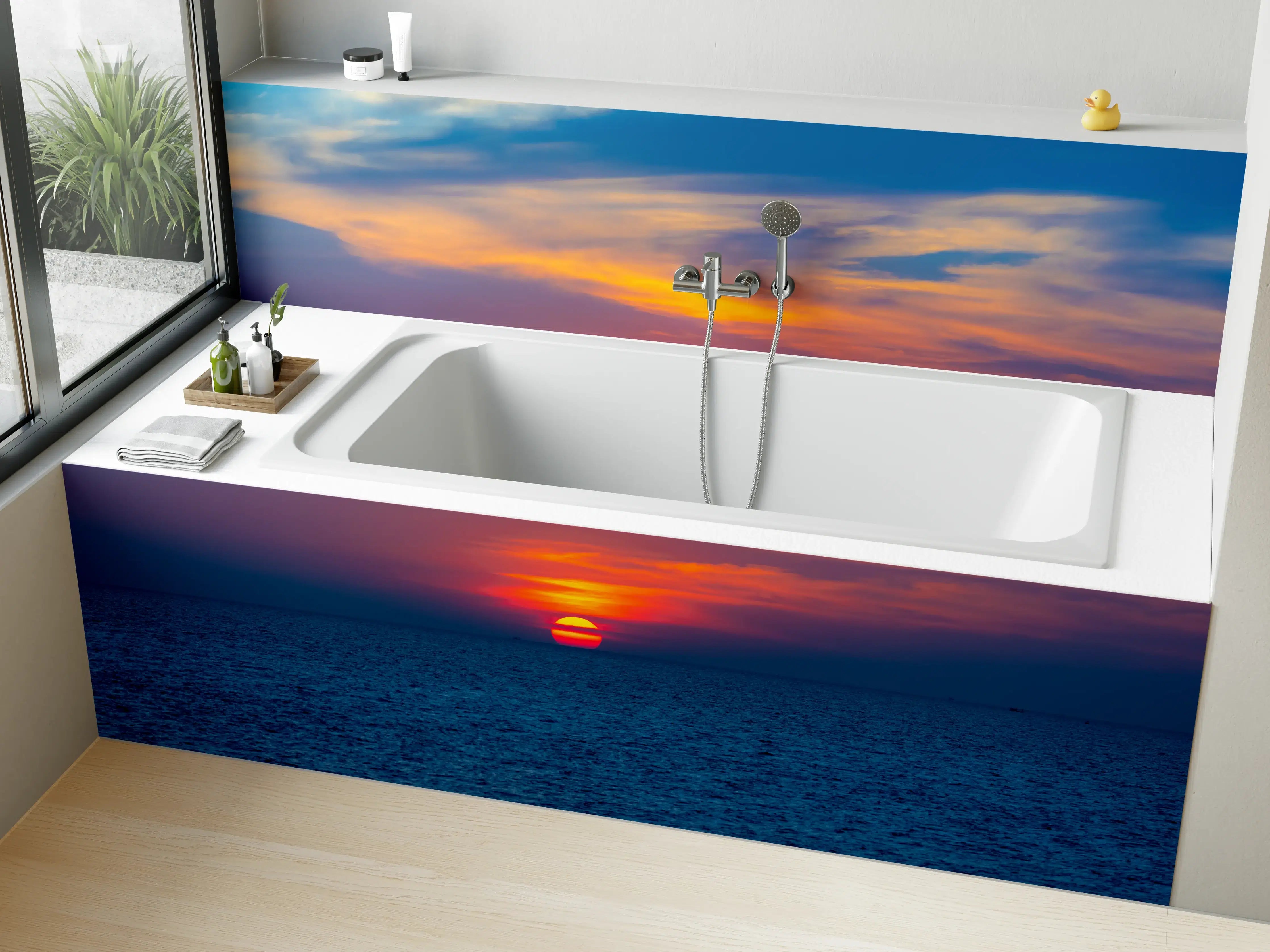 Badewannen-Rückwand - Meer-Sonnenuntergang Blau-Orange