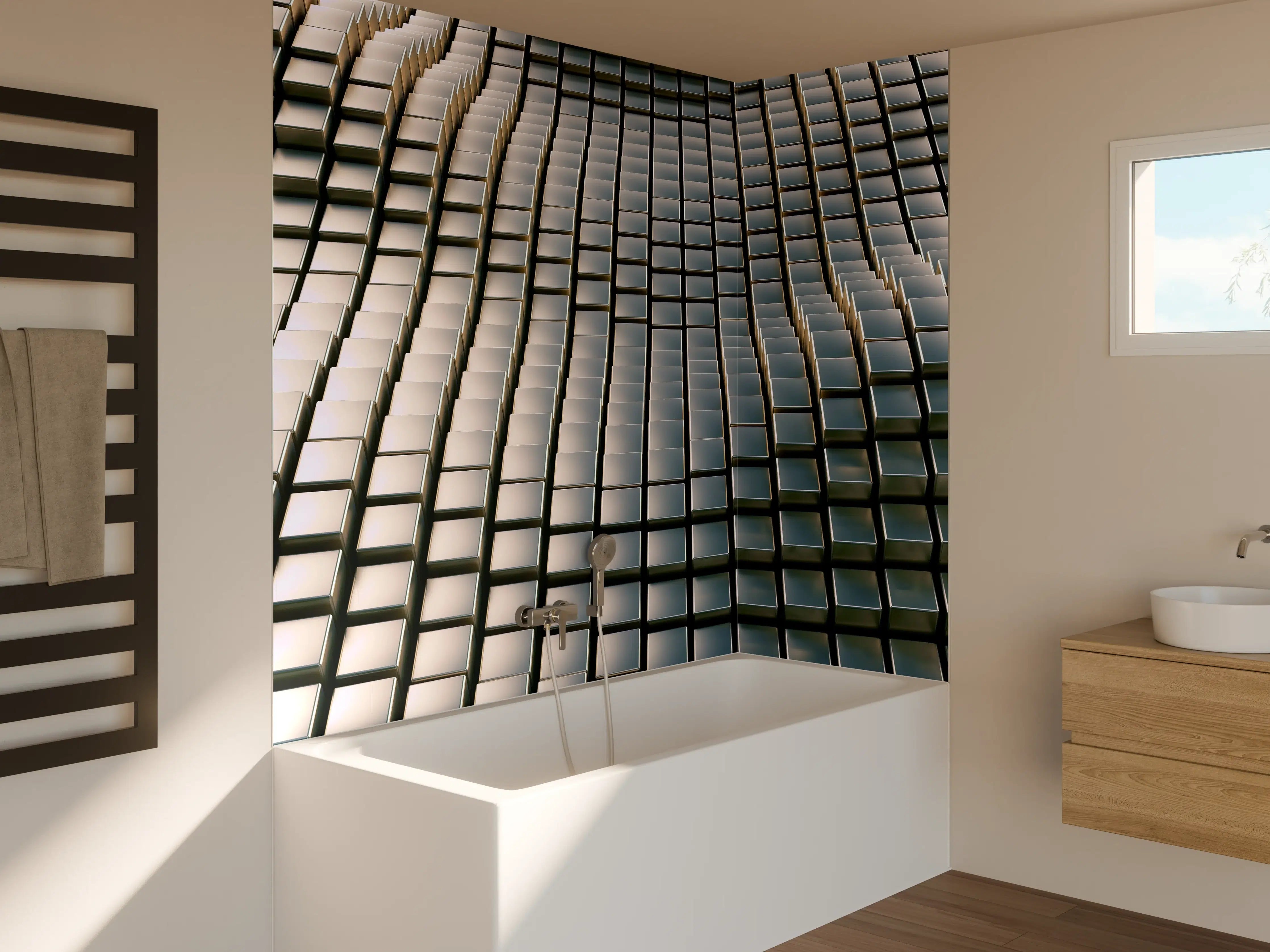 Badewannen-Rückwand - Metall Wellen Hintergrund