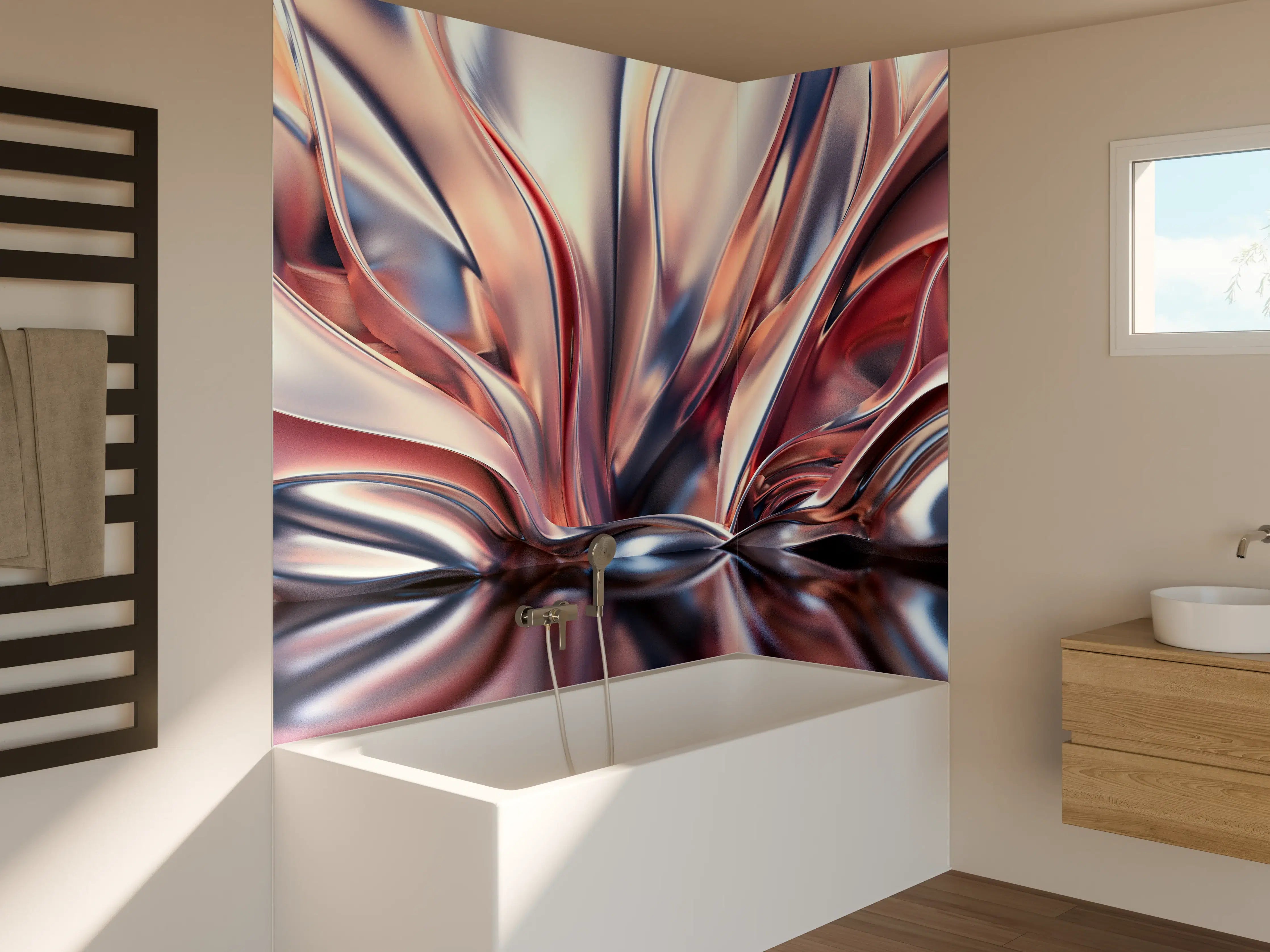 Badewannen-Rückwand - Metallic-Glanz-Textur in Rosé Gold