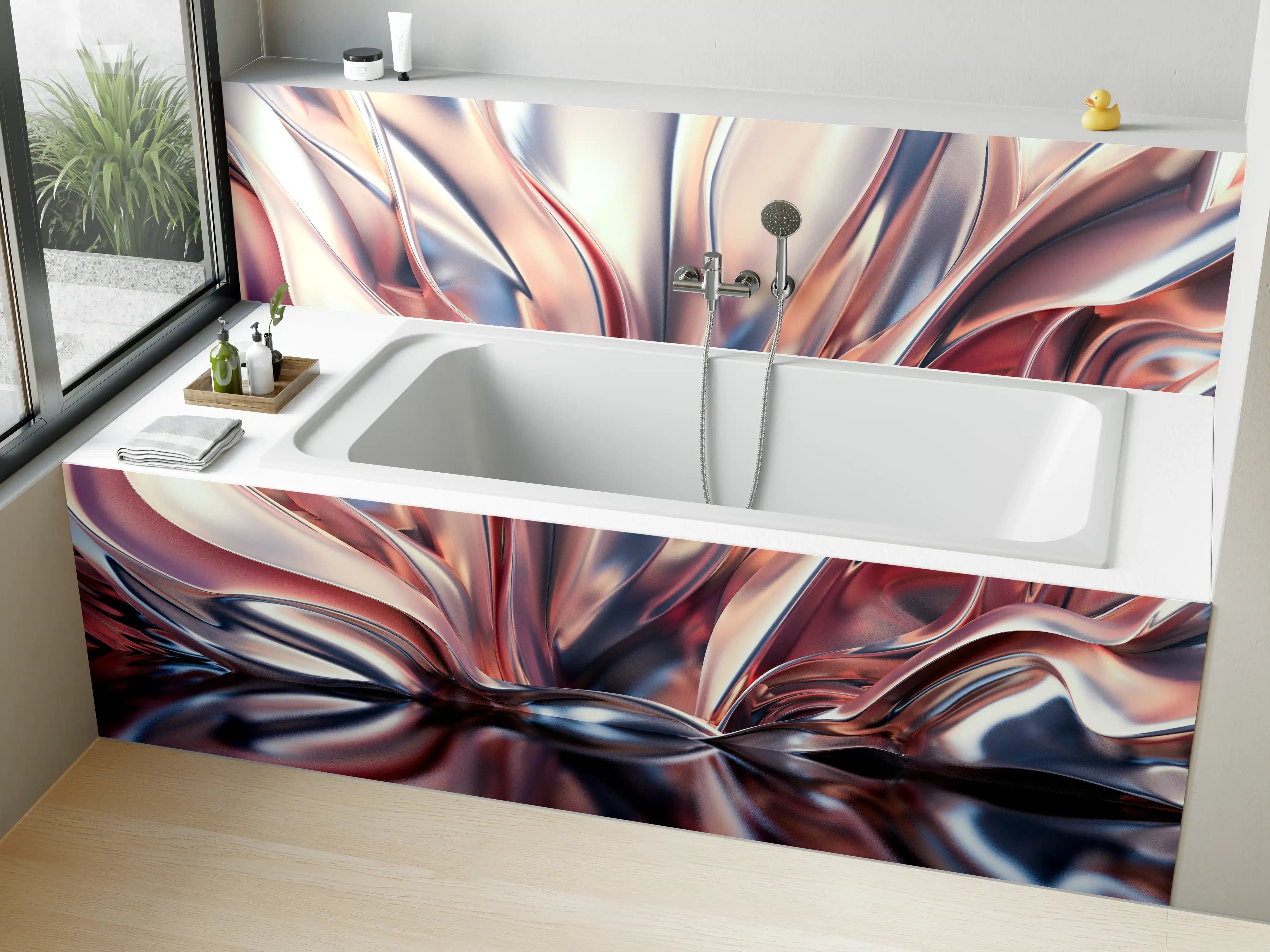 Badewannen-Rückwand - Metallic-Glanz-Textur in Rosé Gold