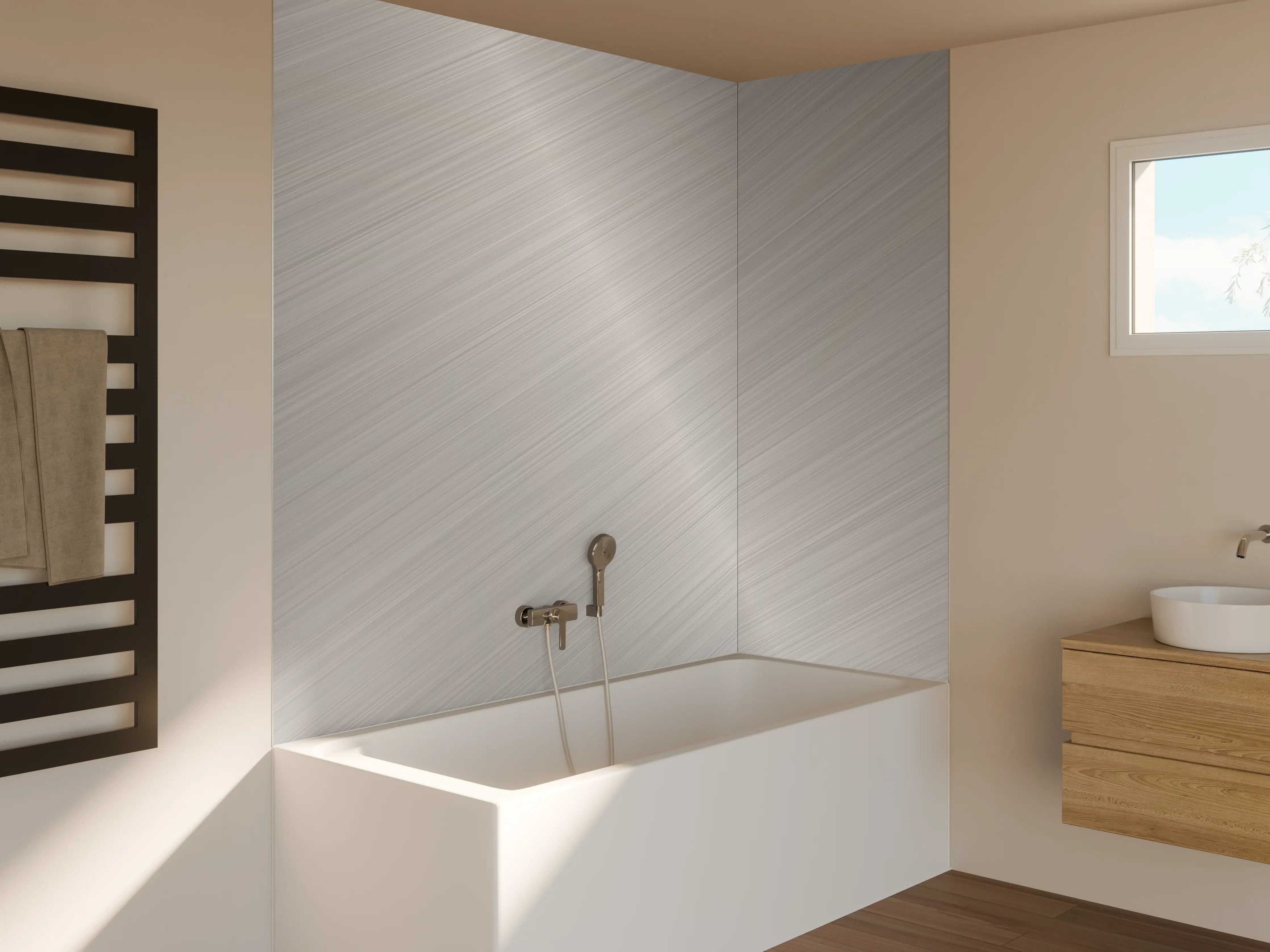Badewannen-Rückwand - Metallic Grey Brushed Texture