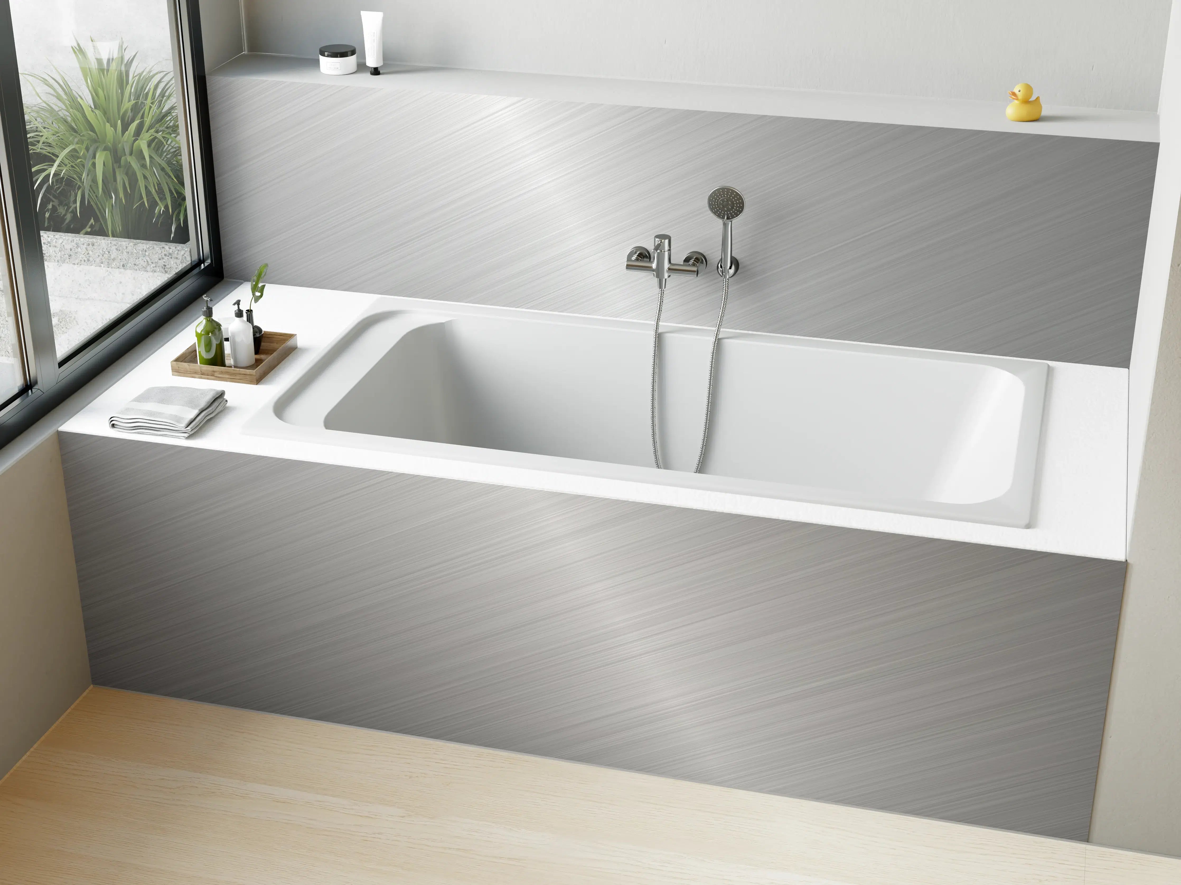 Badewannen-Rückwand - Metallic Grey Brushed Texture