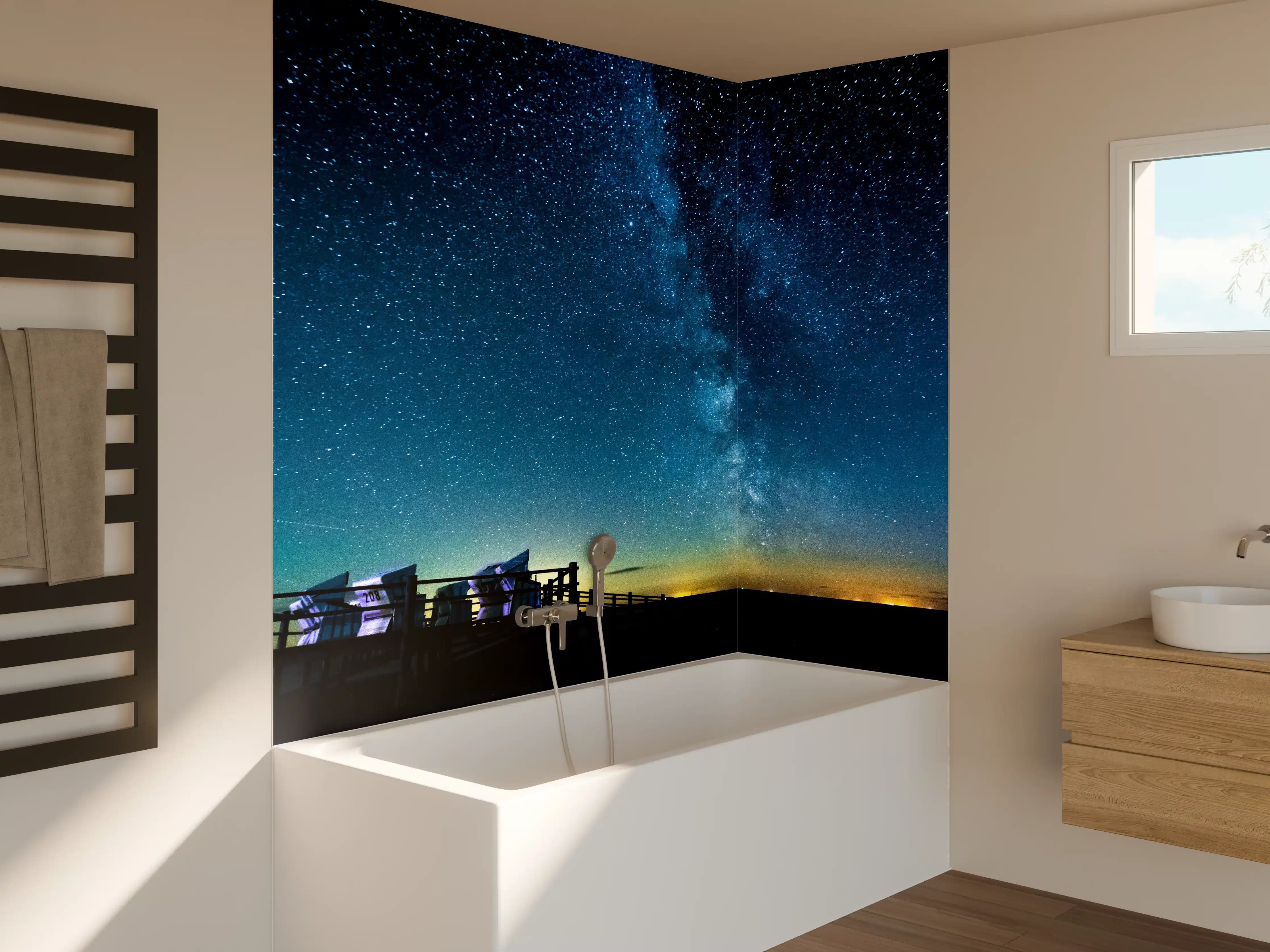 Badewannen-Rückwand - Milchstraße bei Nacht über der Nordsee