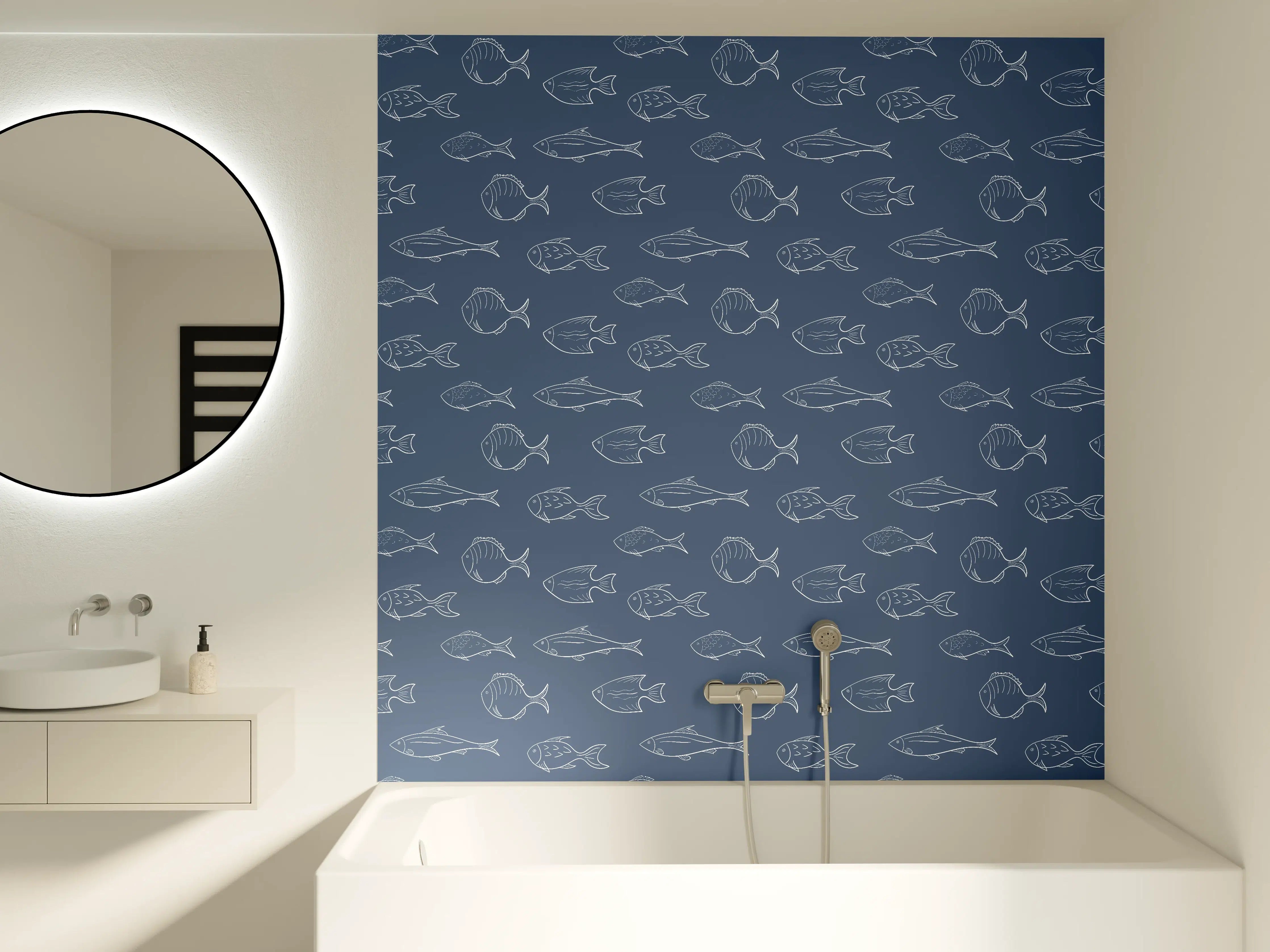 Badewannen-Rückwand - Minimal Fischmuster Blau