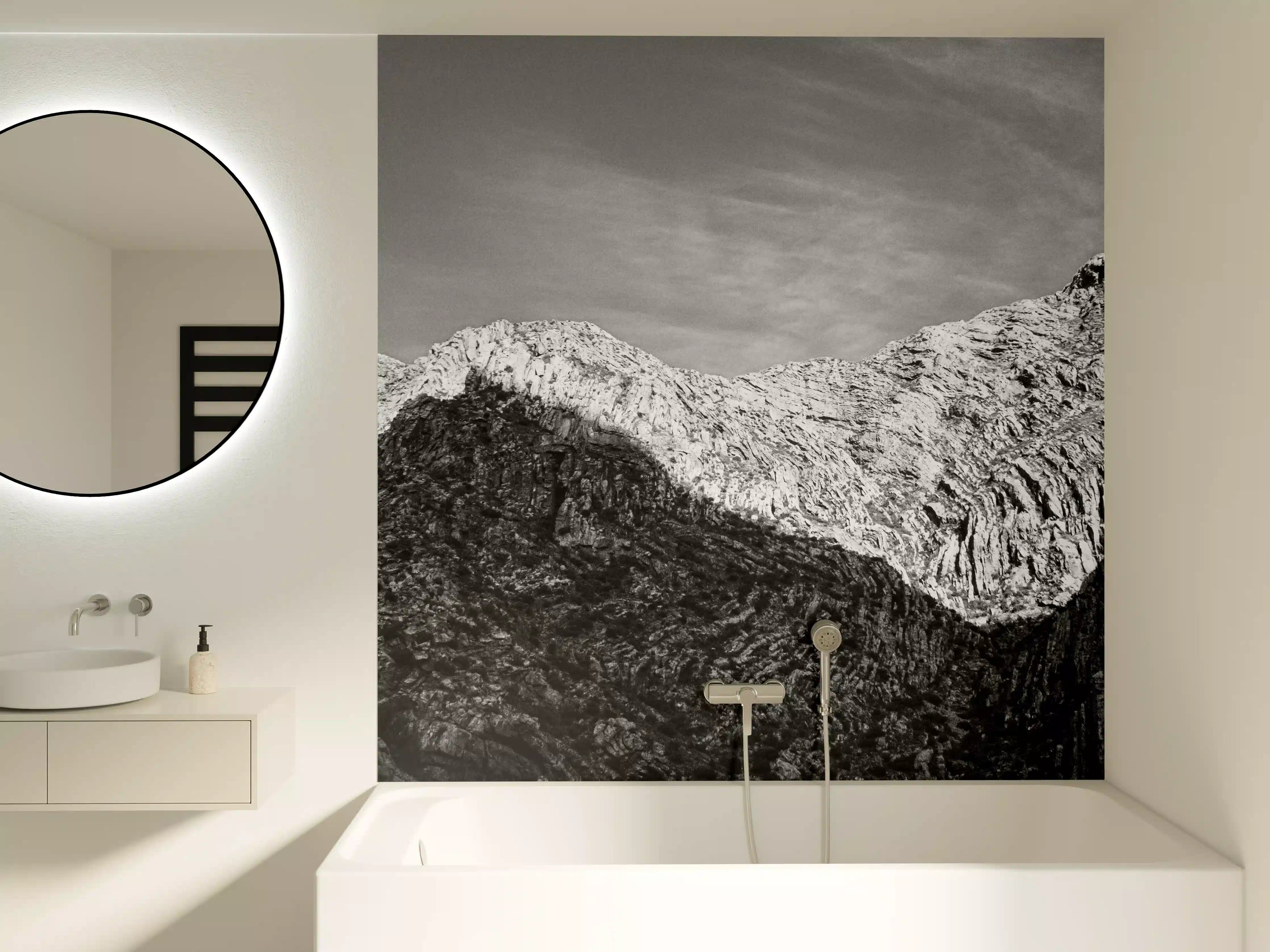 Badewannen-Rückwand - Minimal Schwarz-Weiß Gebirge