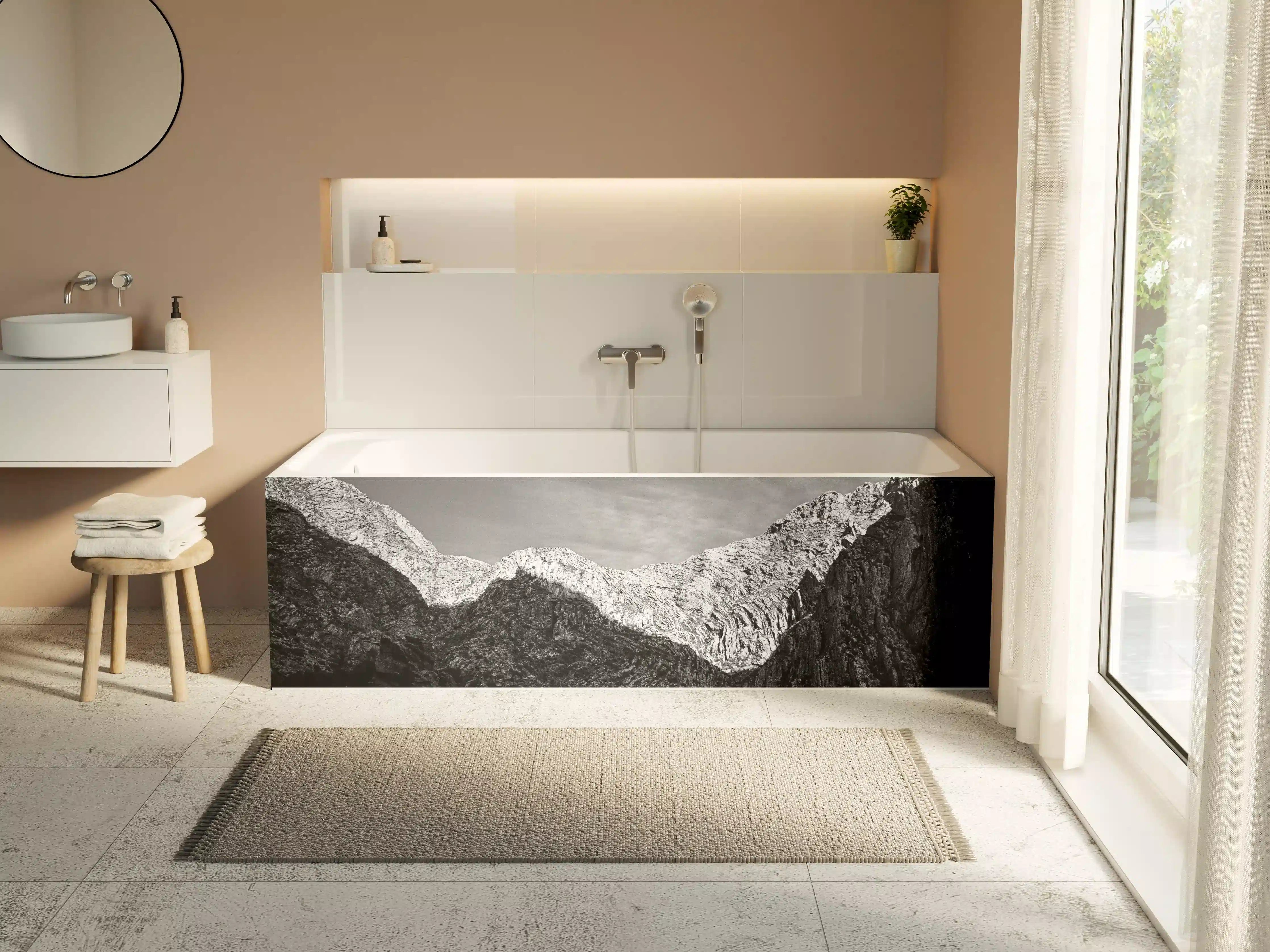 Badewannen-Rückwand - Minimal Schwarz-Weiß Gebirge