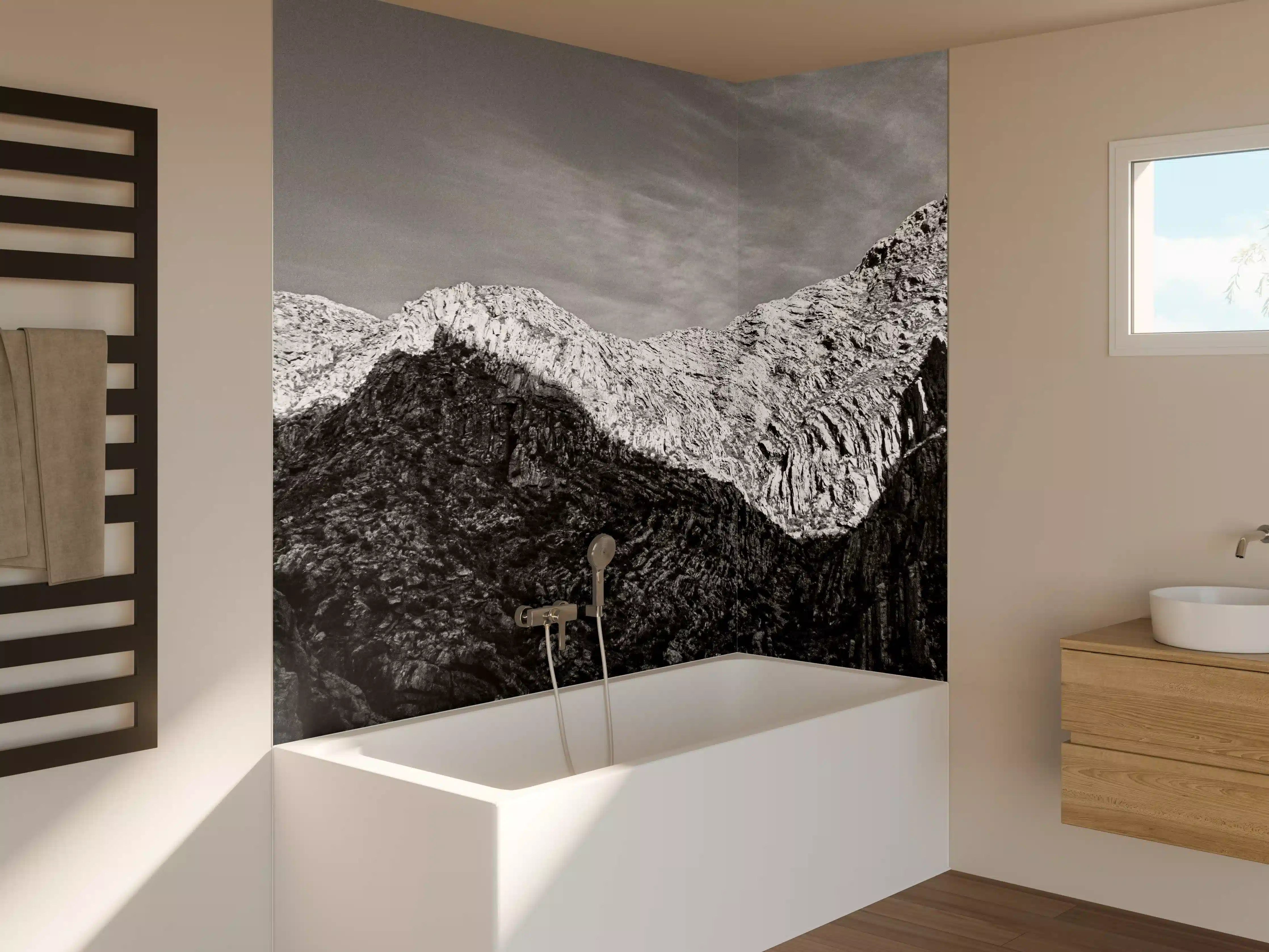 Badewannen-Rückwand - Minimal Schwarz-Weiß Gebirge