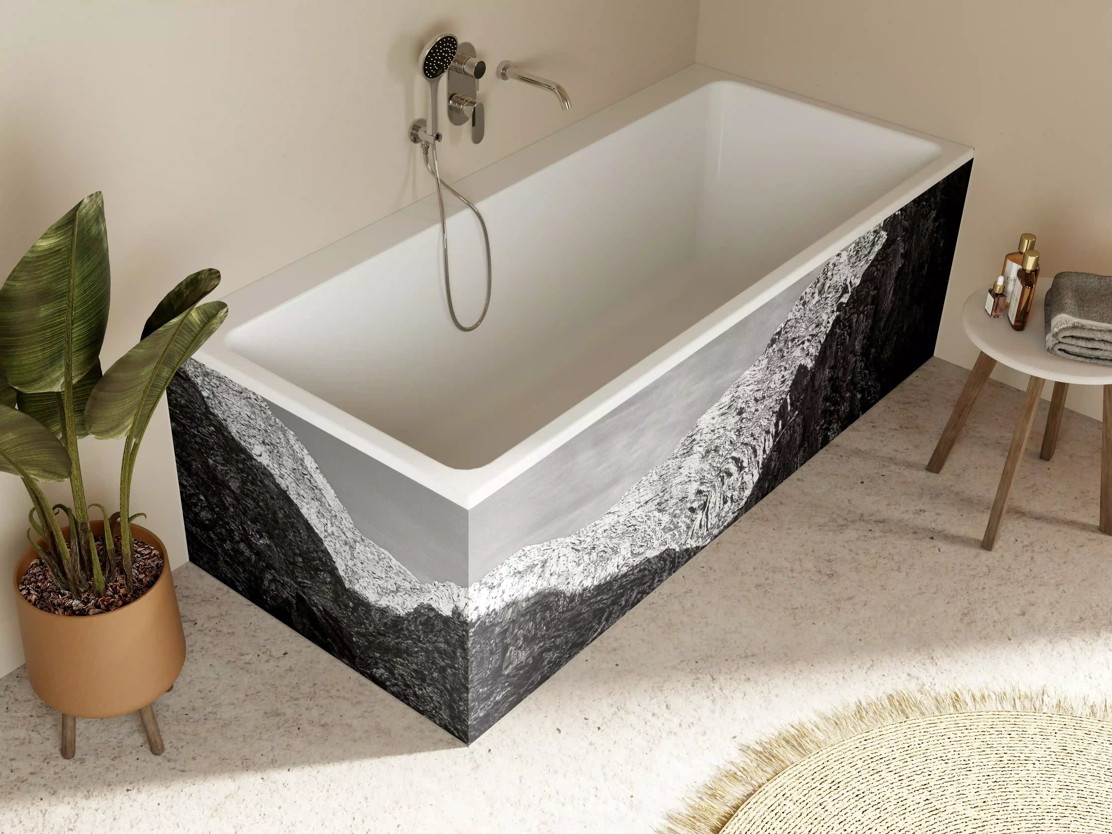 Badewannen-Rückwand - Minimal Schwarz-Weiß Gebirge