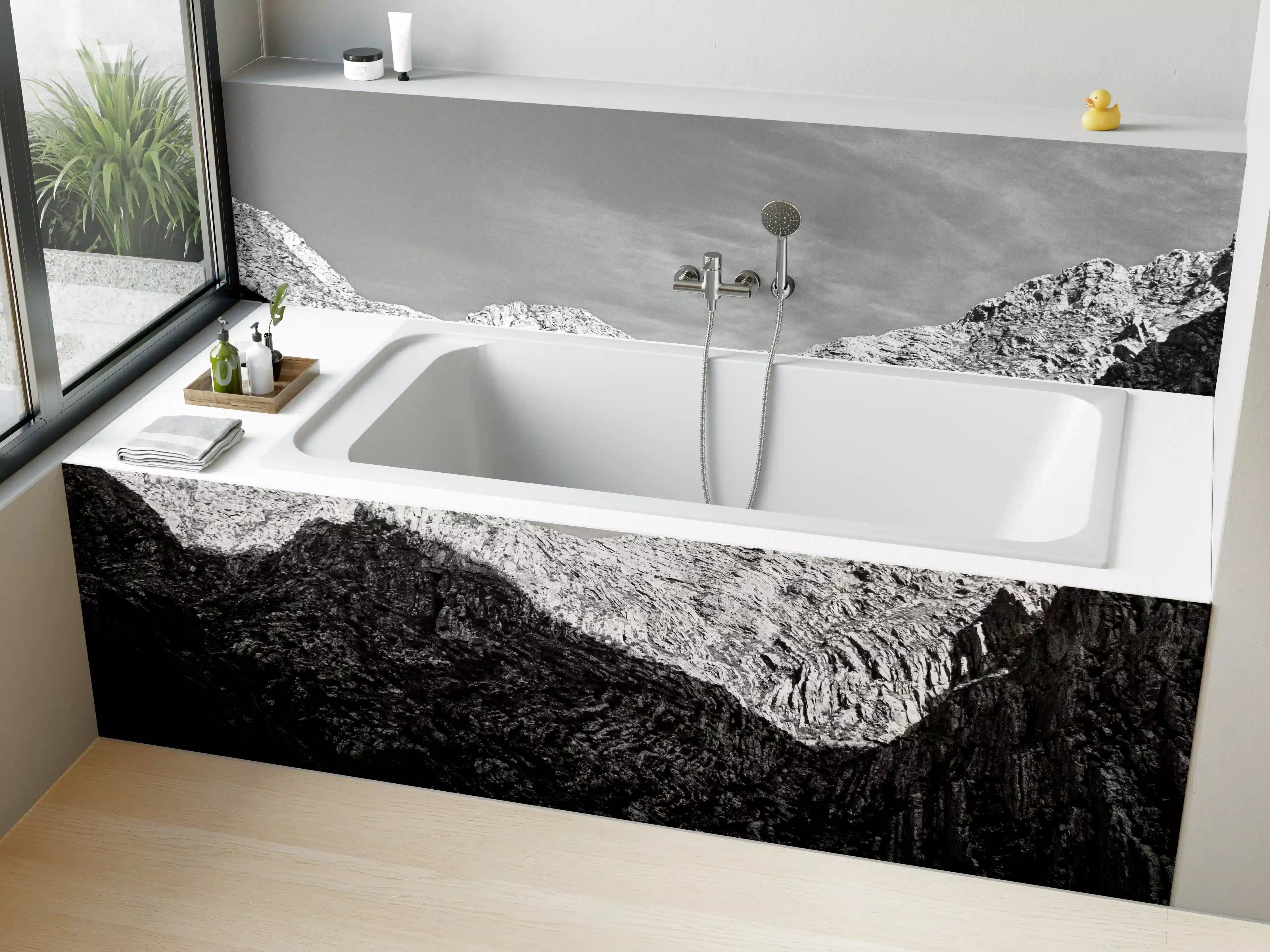 Badewannen-Rückwand - Minimal Schwarz-Weiß Gebirge