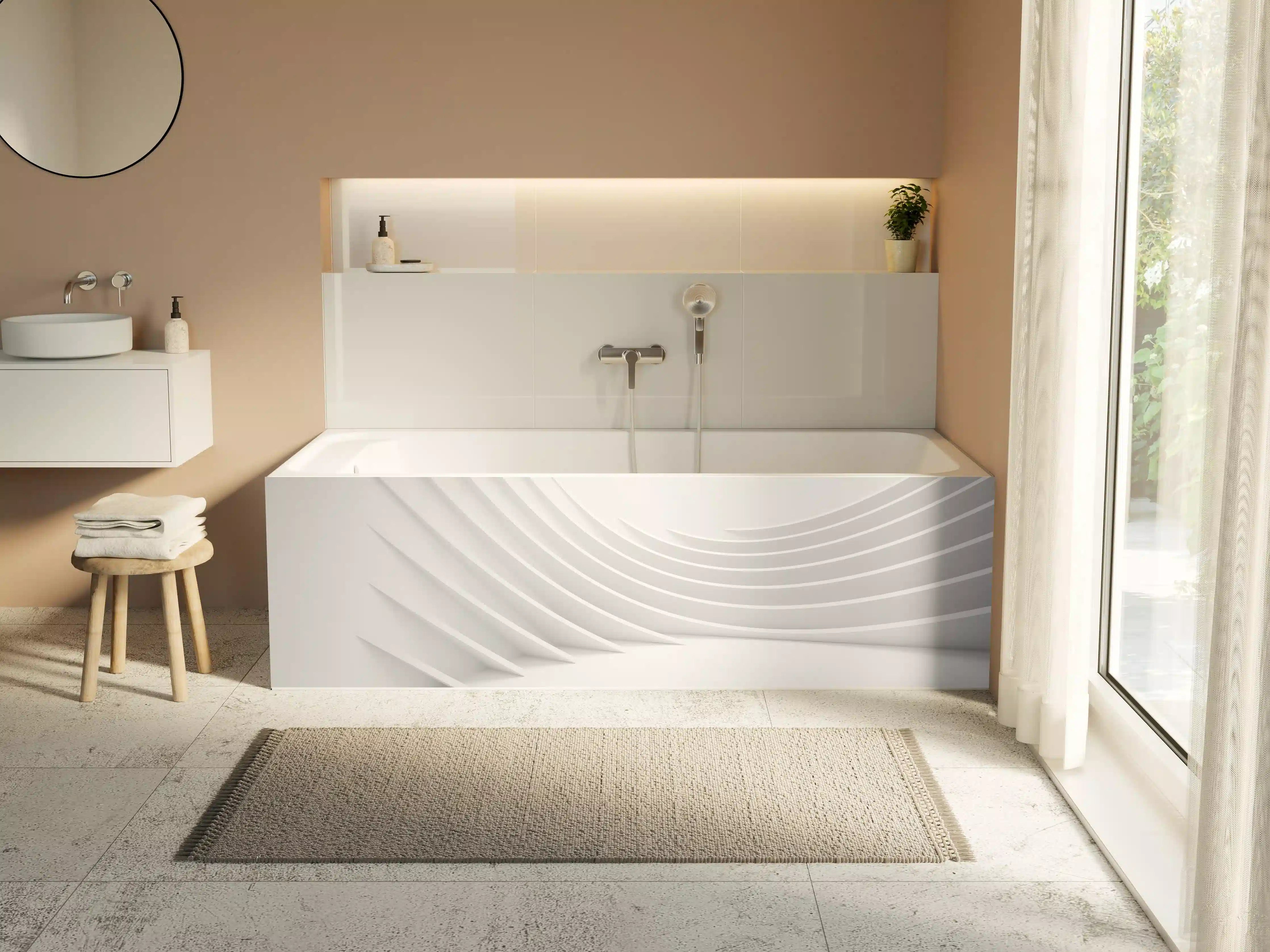 Badewannen-Rückwand - Minimalistische Weiß-Grau Welle