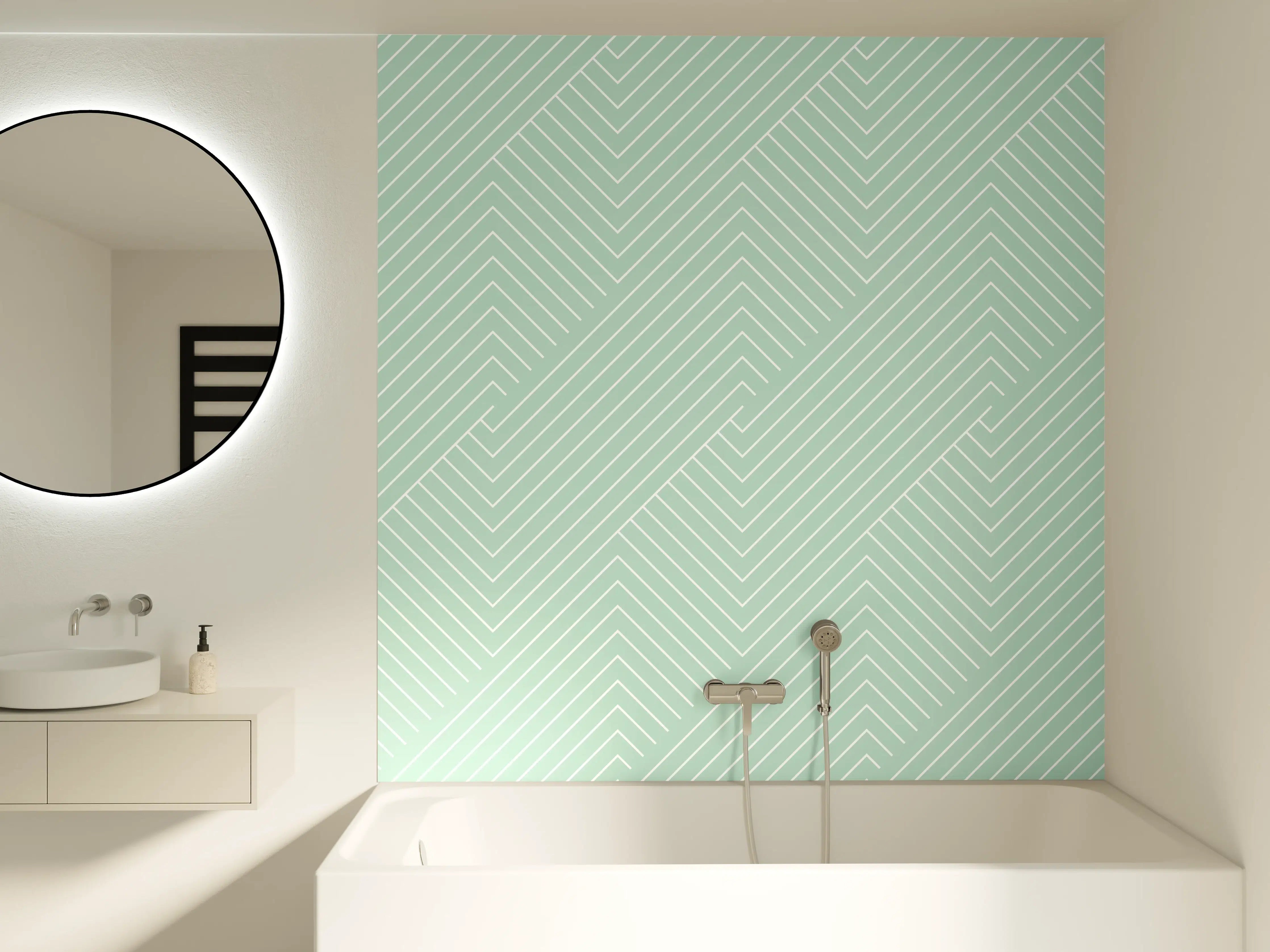 Badewannen-Rückwand - Mintgrünes geometrisches Design mit feinen Linien
