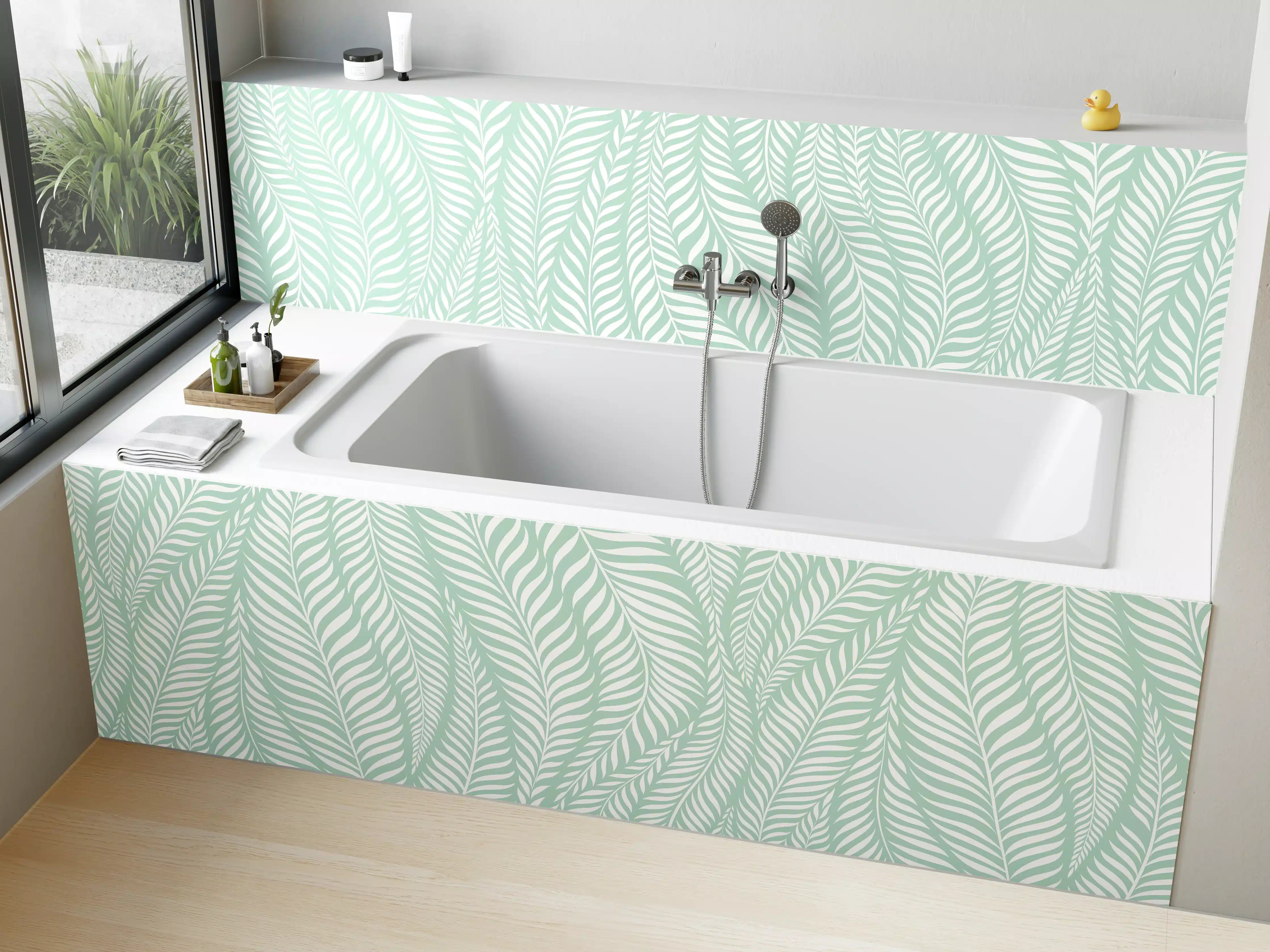 Badewannen-Rückwand - Minzgrün mit zarten Blättern