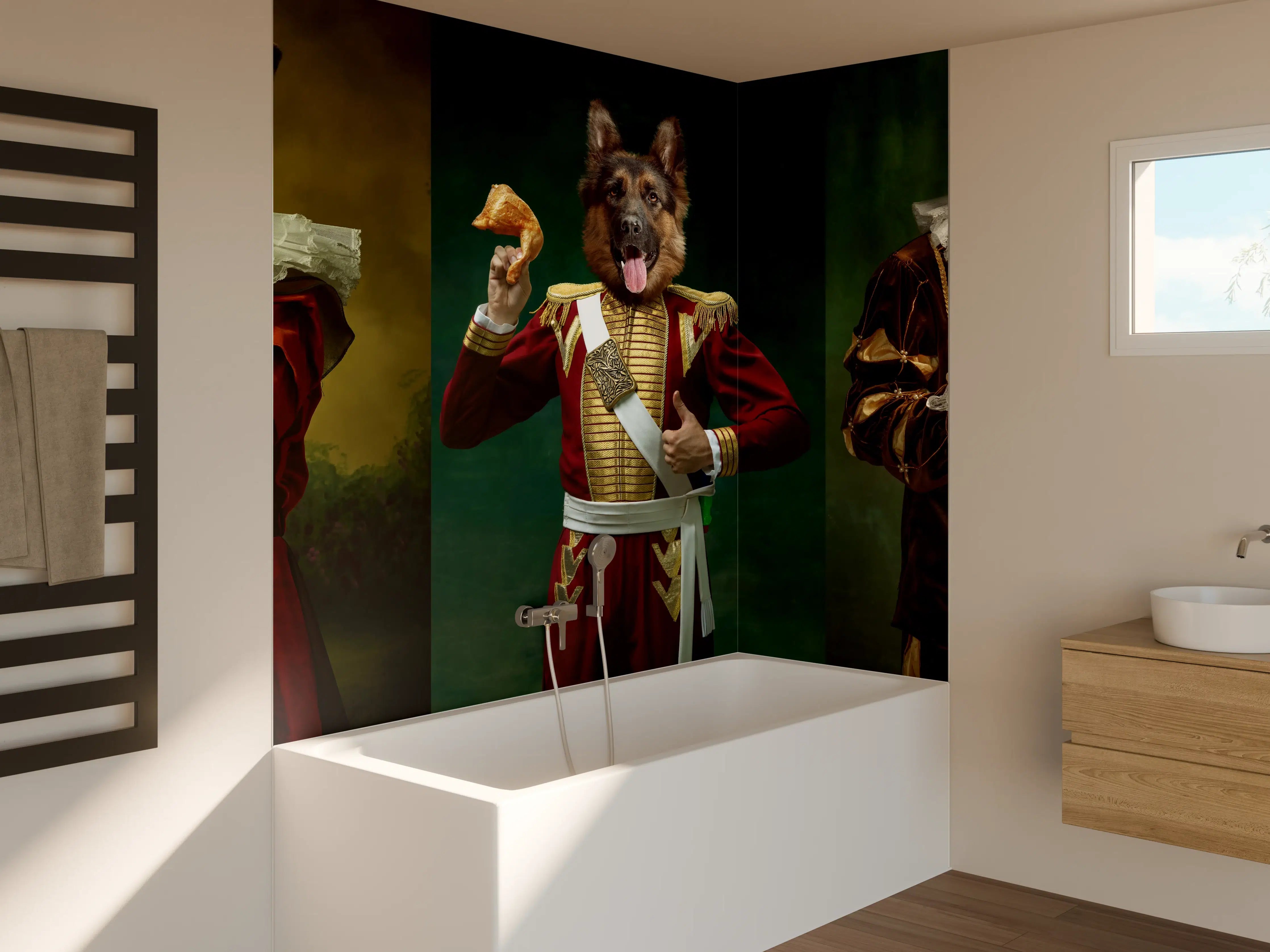 Badewannen-Rückwand - Mittelalterliche Hundekopf Porträts