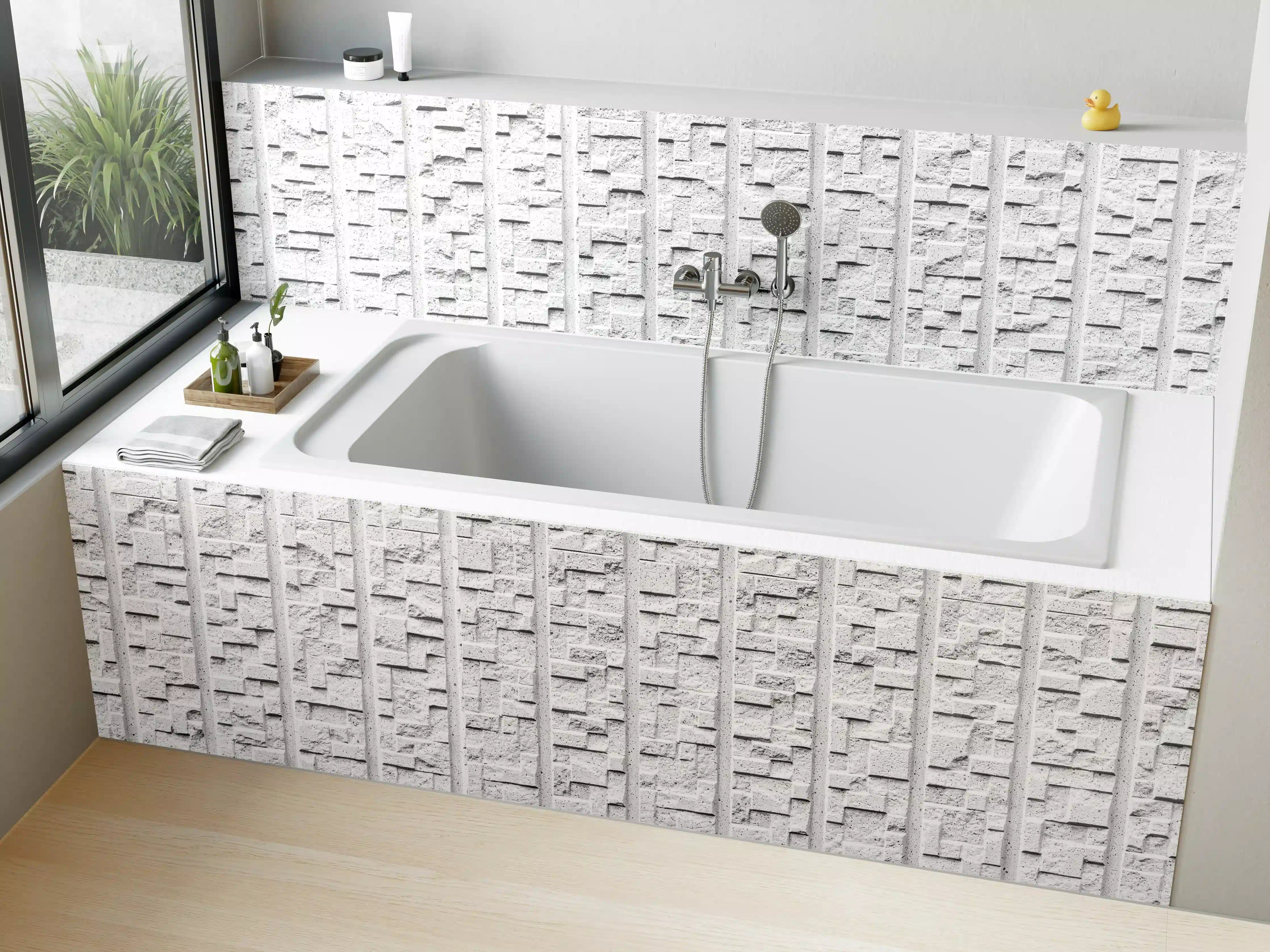 Badewannen-Rückwand - Modern weiße Steinwand mit Muster