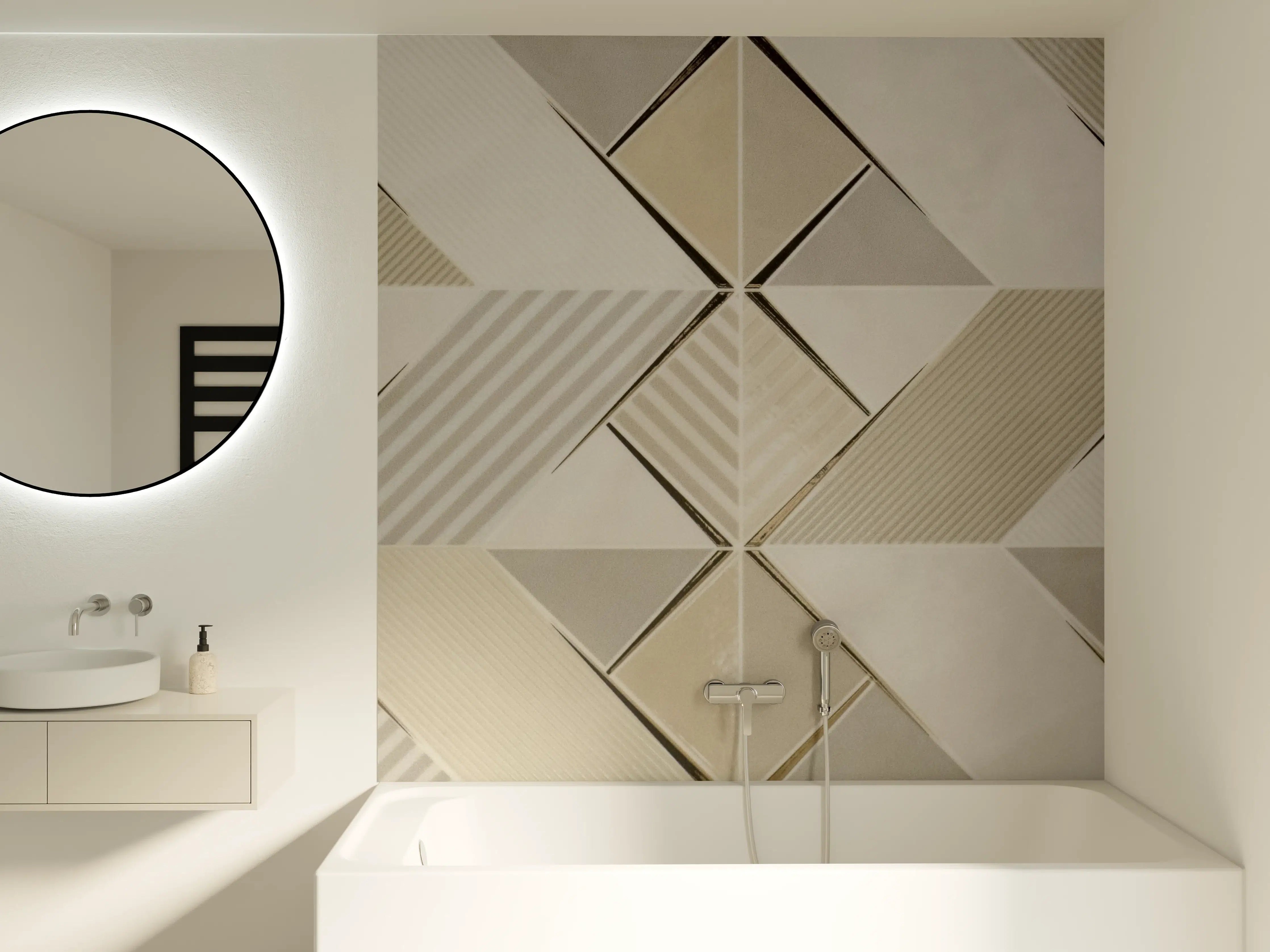 Badewannen-Rückwand - Moderne Betonfliesen mit pastellfarbenen Akzenten