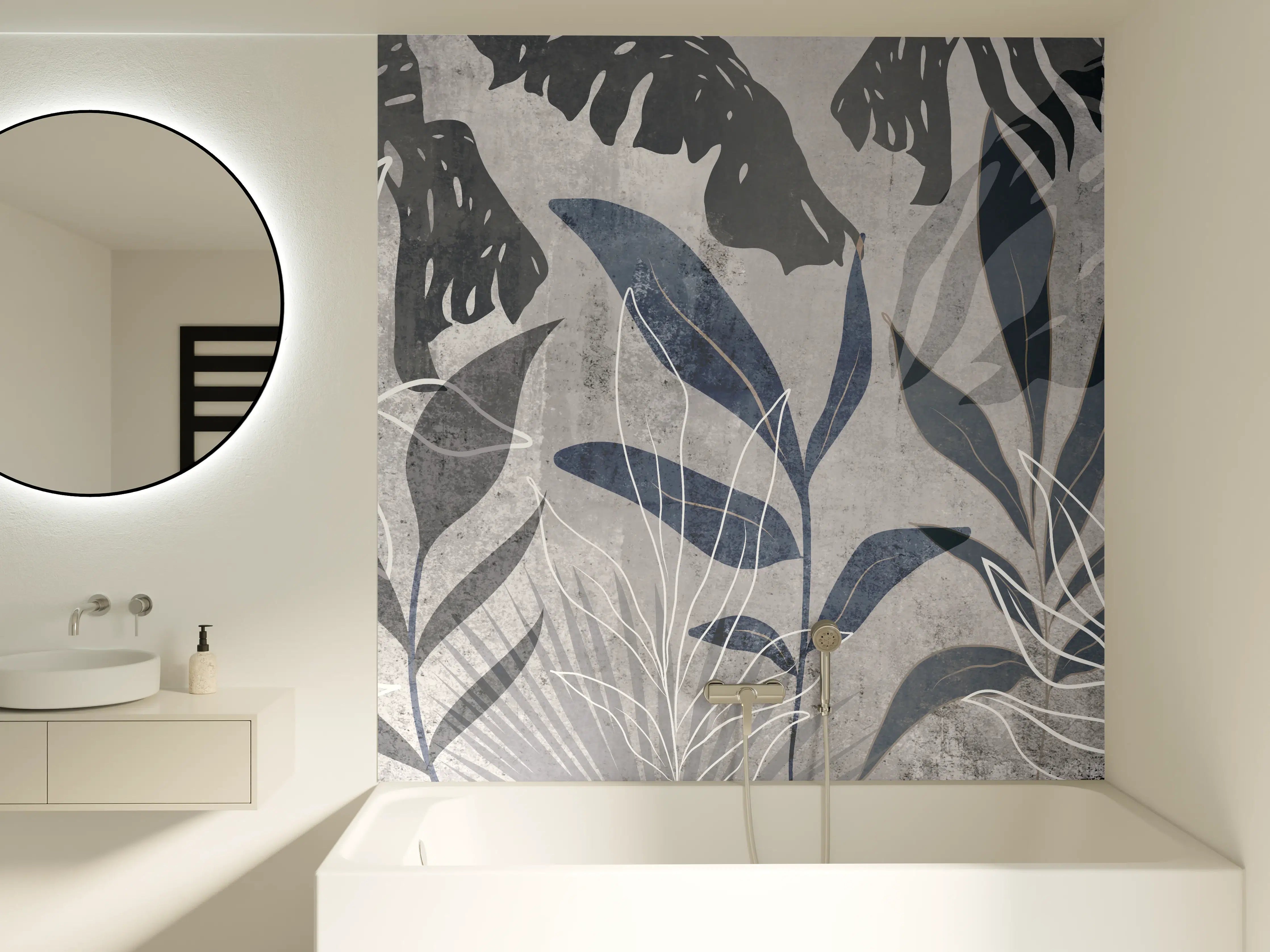 Badewannen-Rückwand - Moderne Botanik Grau-Weiß