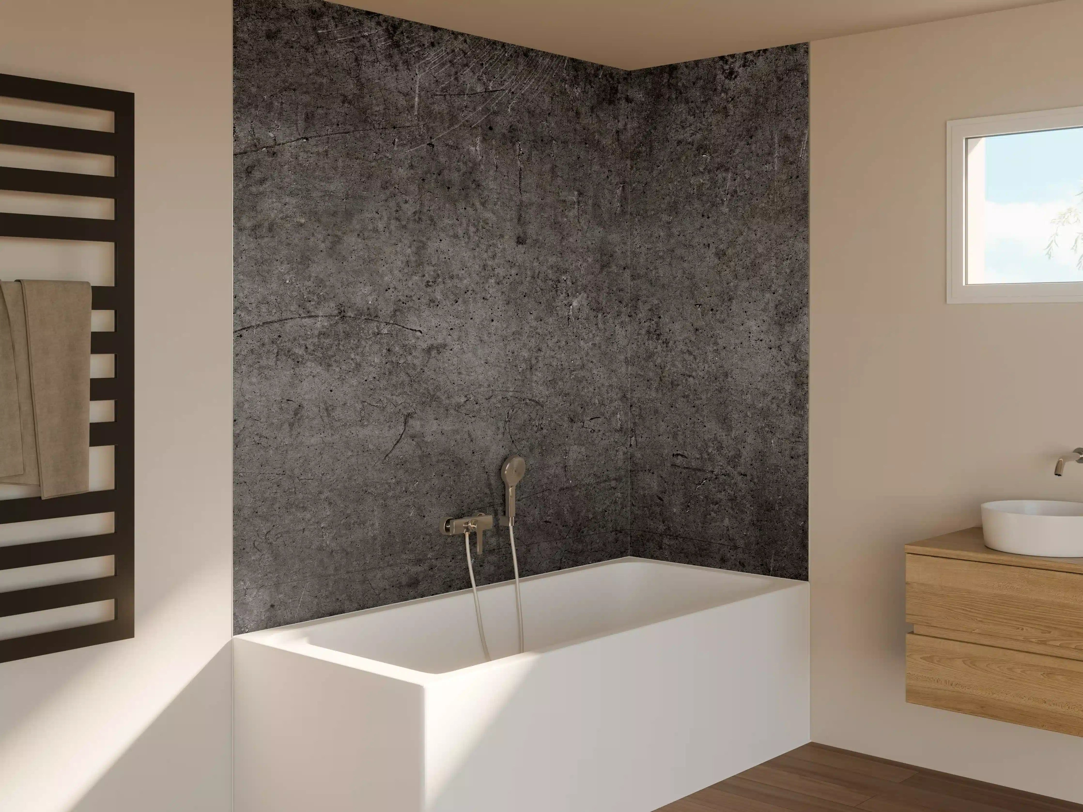 Badewannen-Rückwand - Moderne Grau-Schwarze Betonoptik