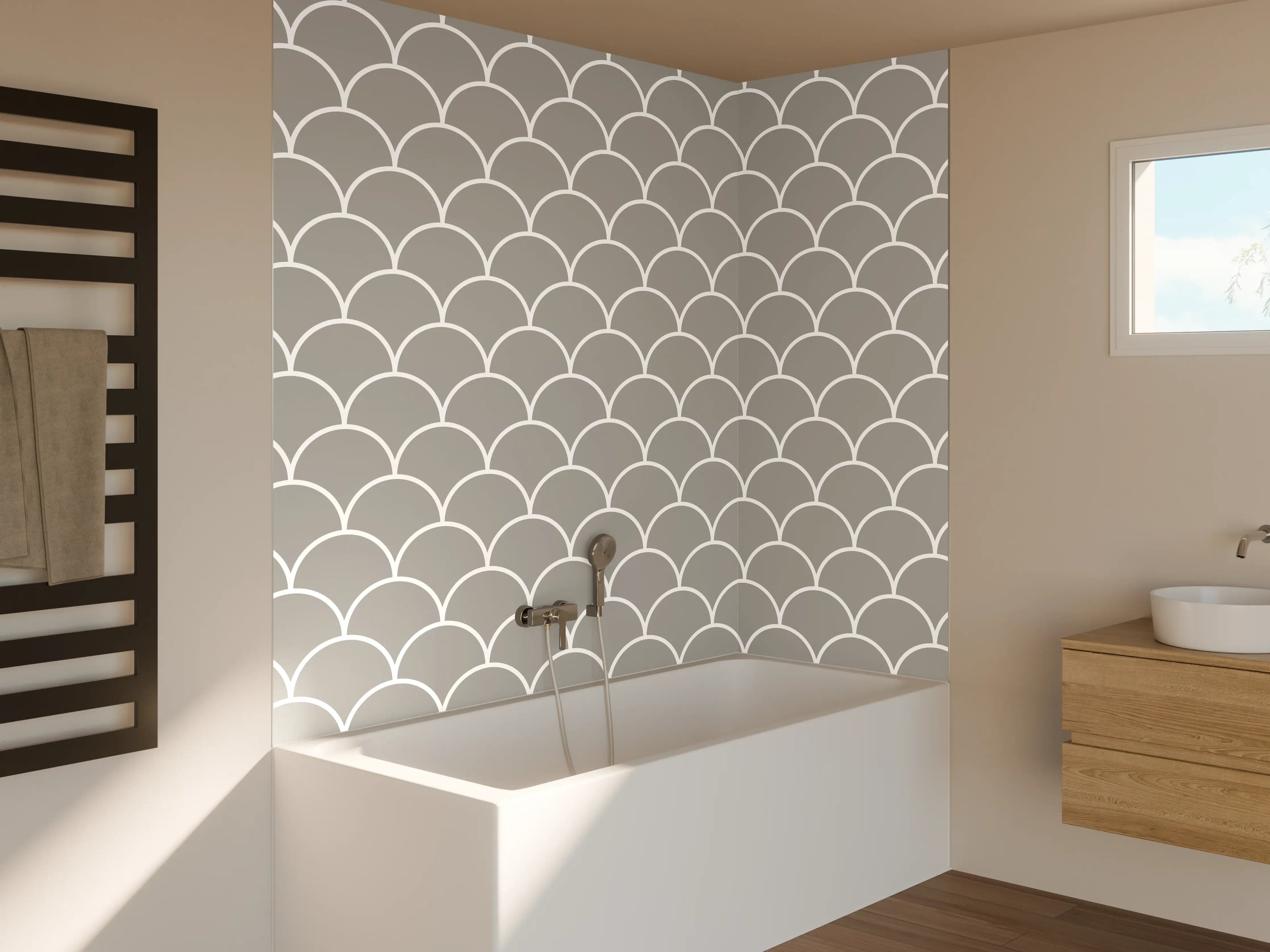 Badewannen-Rückwand - Moderne Grau-Waschmasse mit Muster