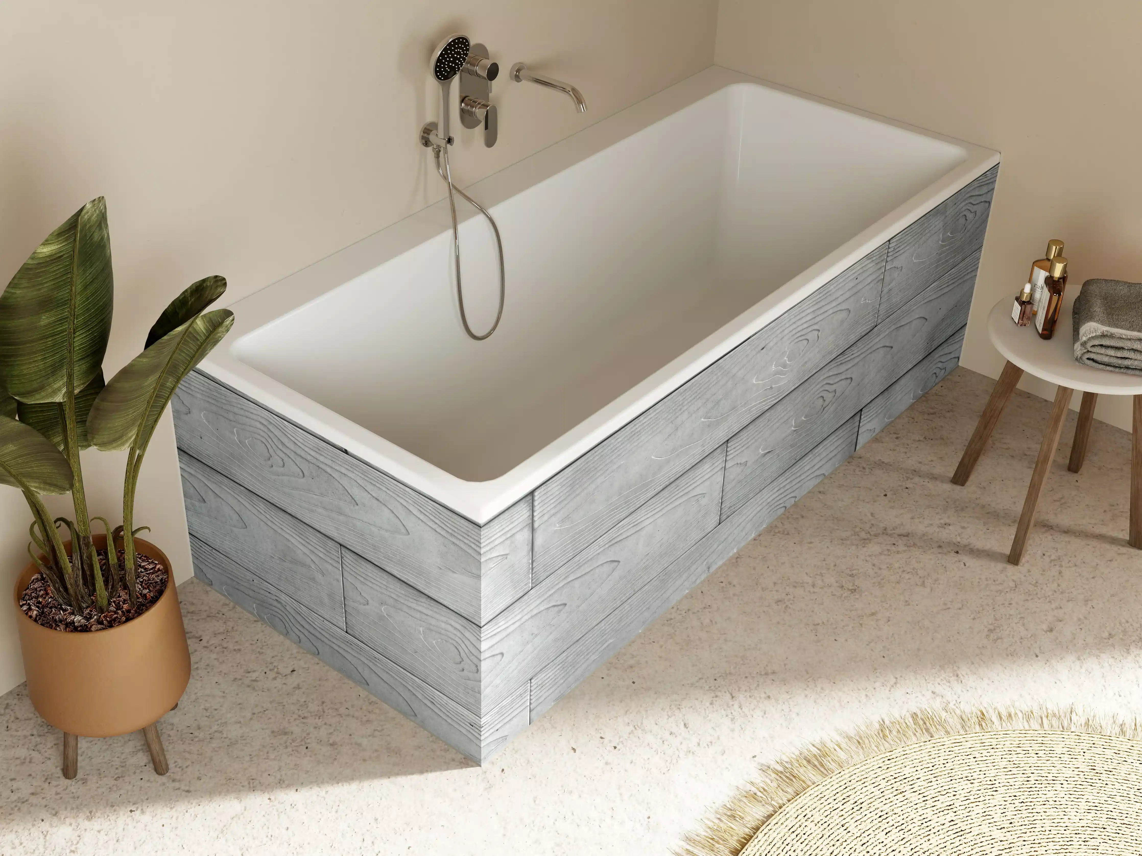 Badewannen-Rückwand - Moderne Grau-Weiße Holztextur