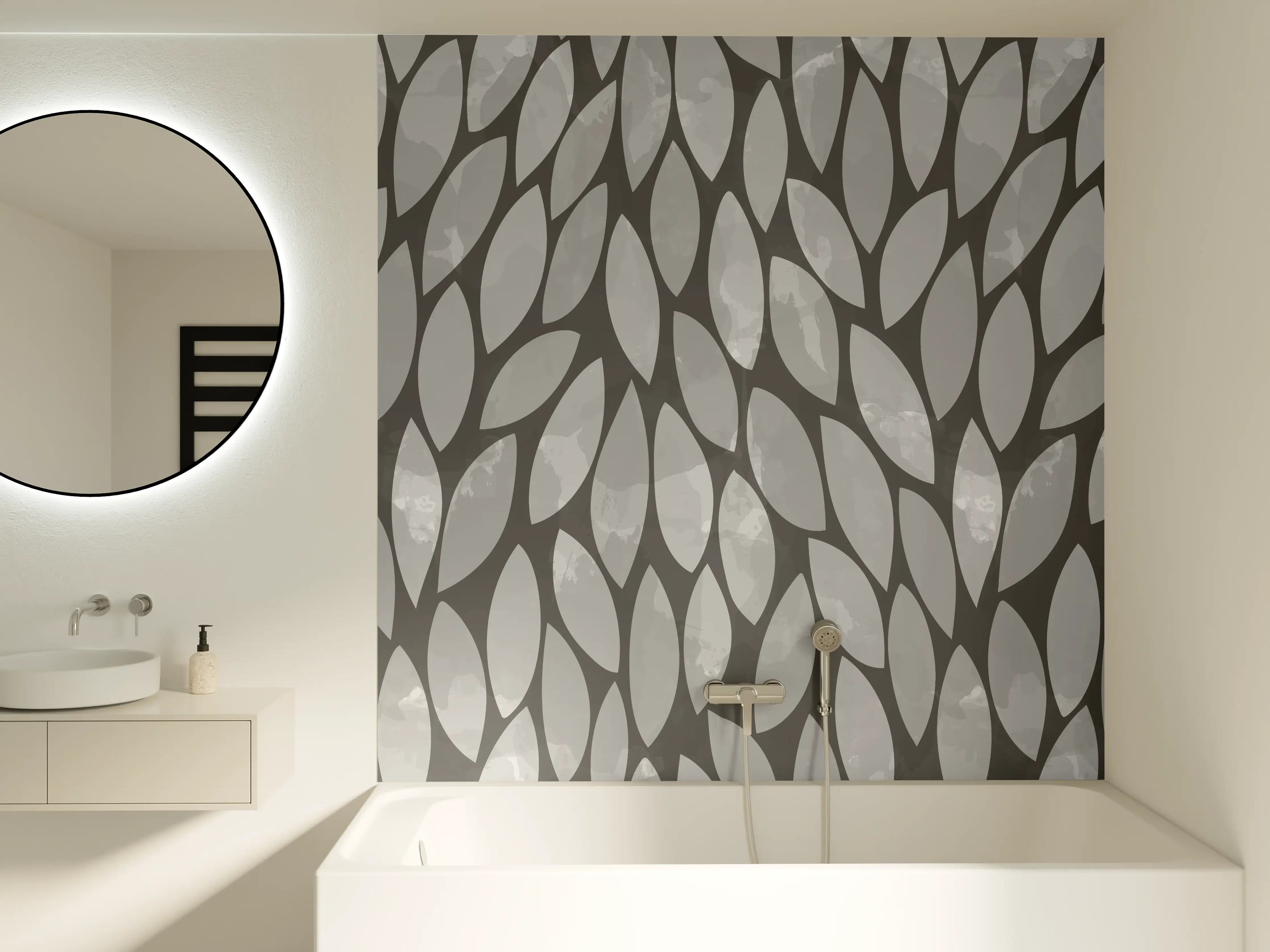 Badewannen-Rückwand - Moderne Graue Blätter-Textur