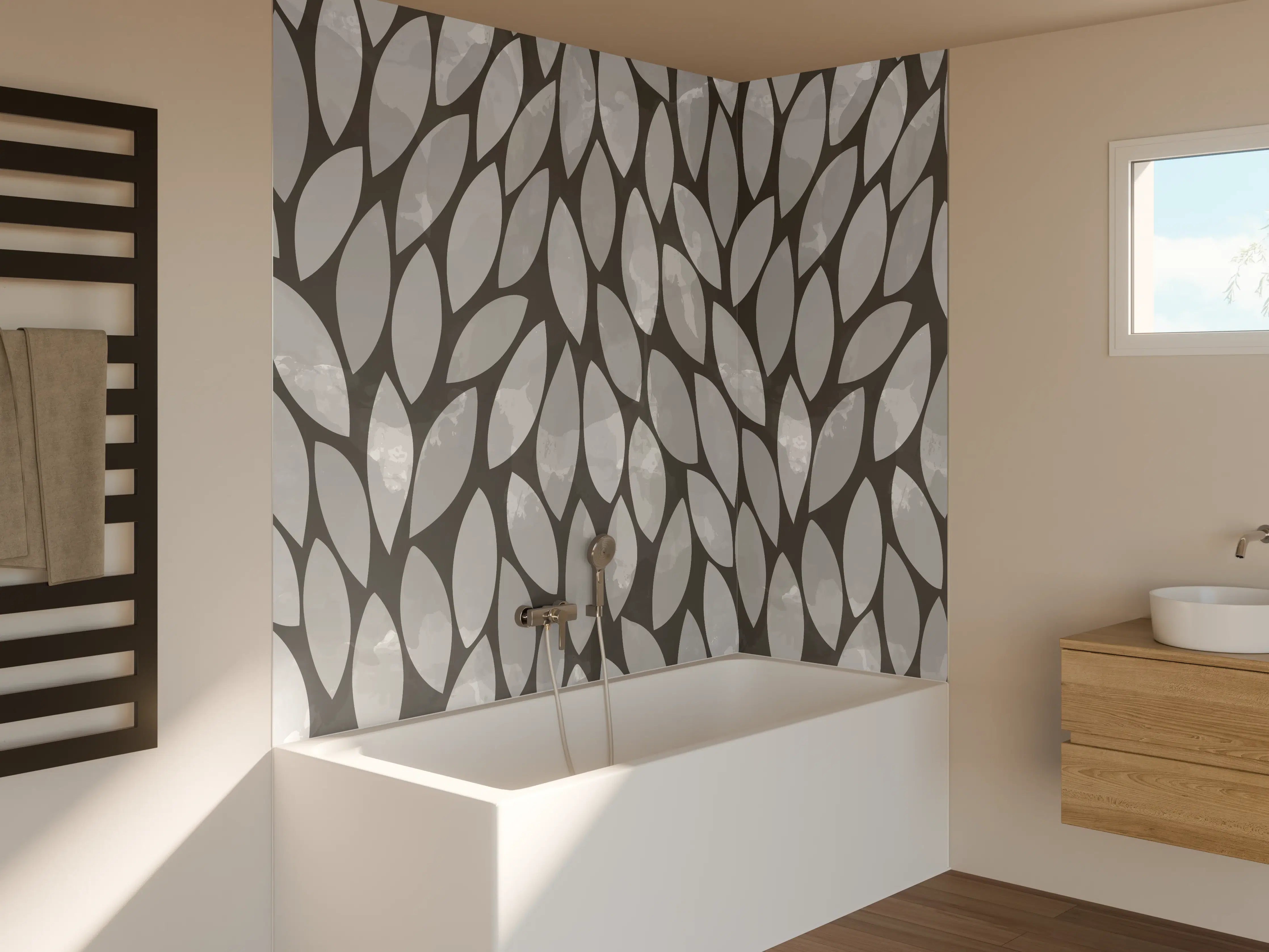 Badewannen-Rückwand - Moderne Graue Blätter-Textur