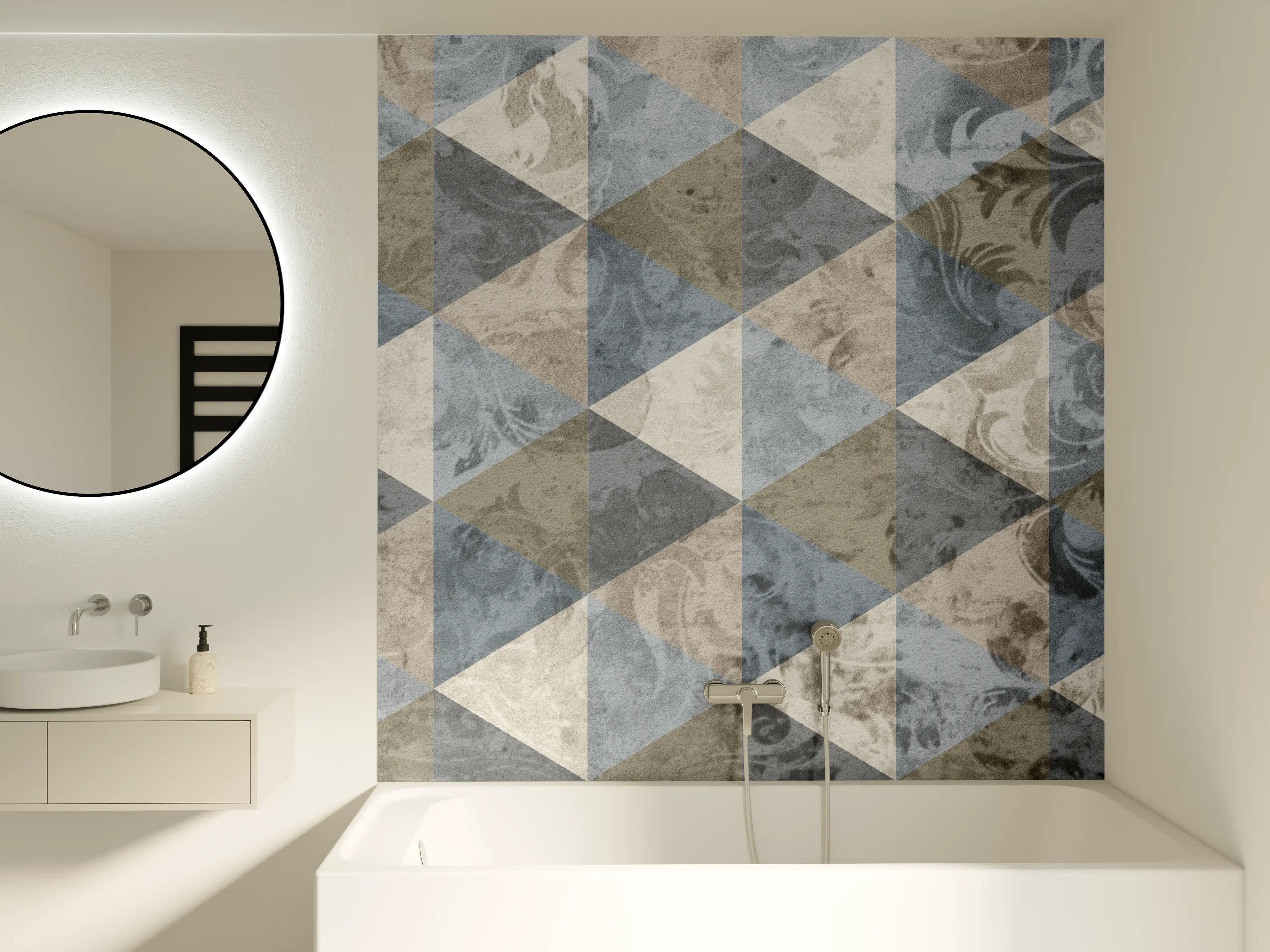 Badewannen-Rückwand - Moderne Marmor-Textur in Grau und Beige